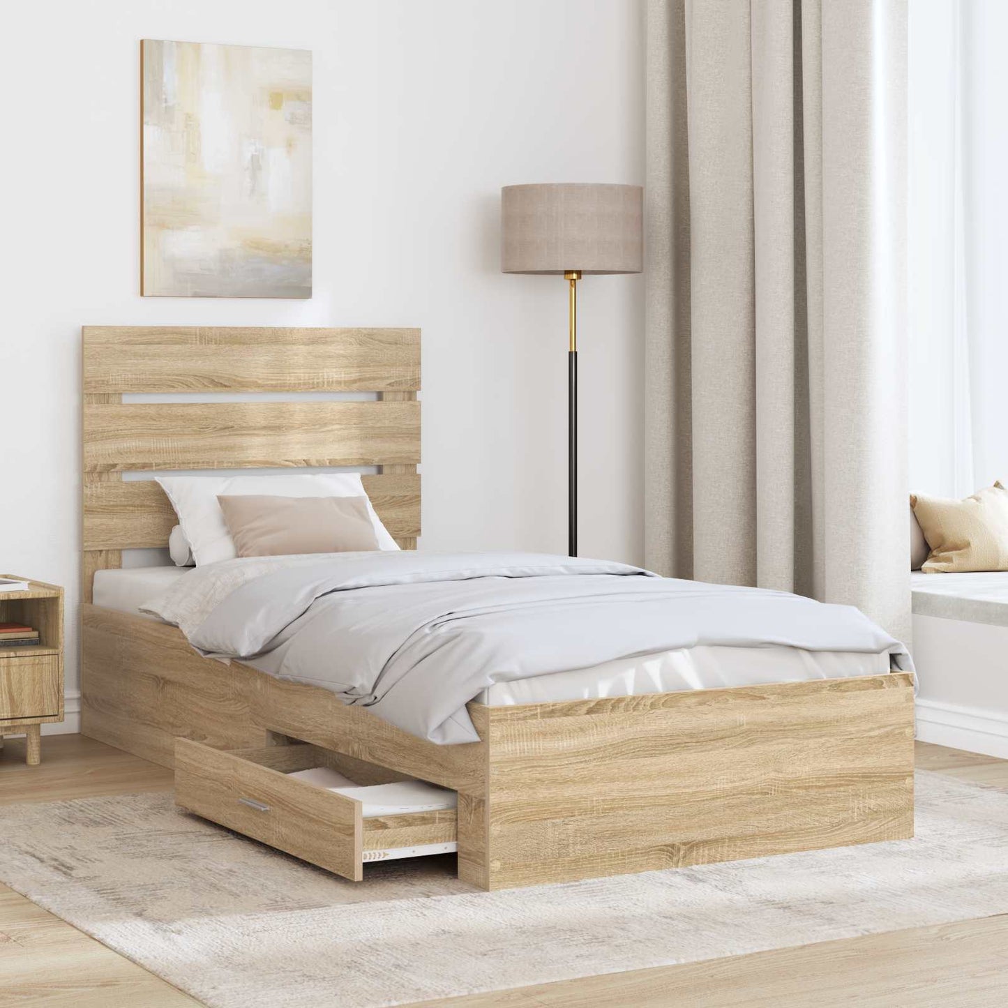 Bedframe met lade Sonoma Eiken 90 x 200 cm Bewerkt hout is nu te koop bij PeponiXL, paradijselijk wonen!