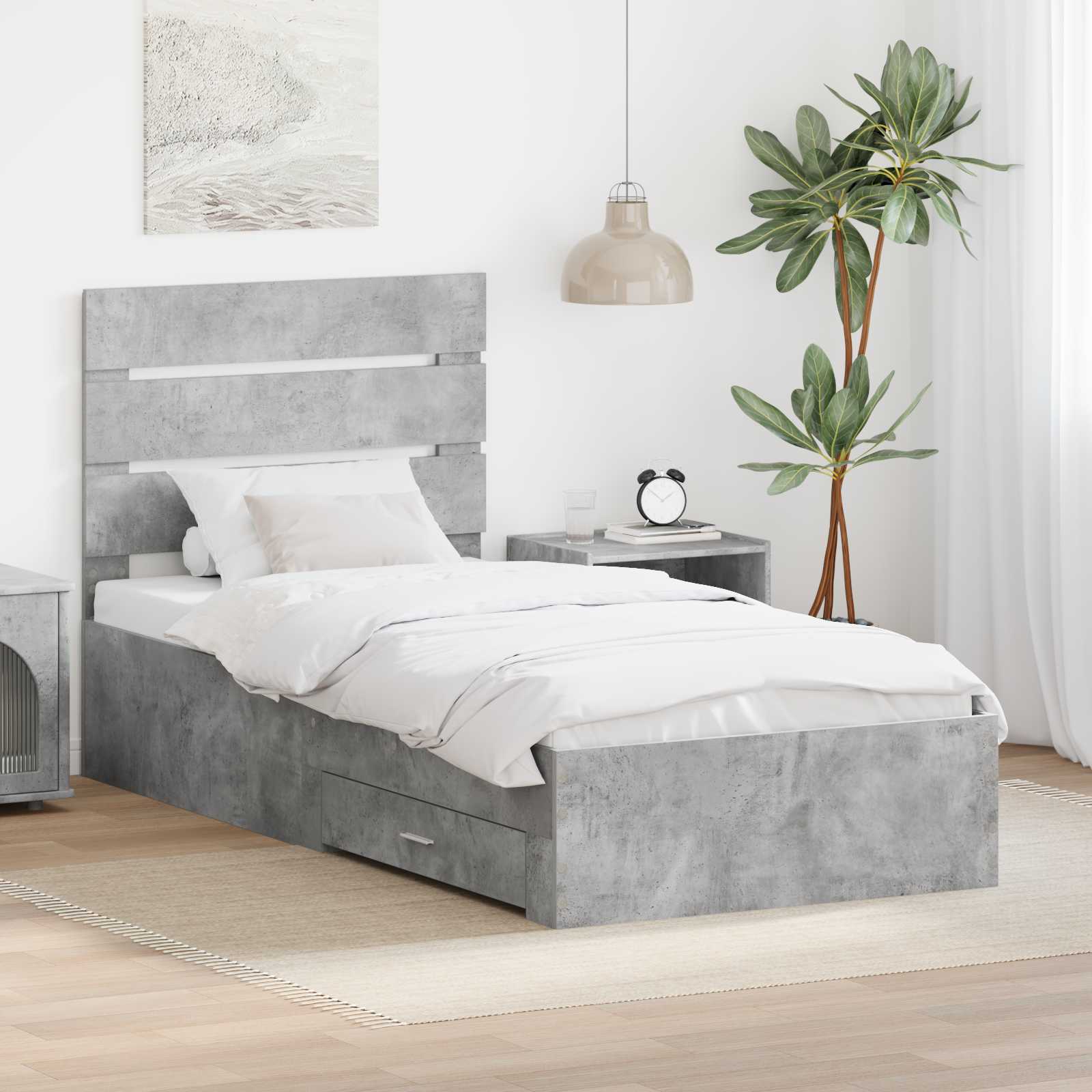 Bedframe met lade Beton Grijs 90 x 200 cm Bewerkt hout is nu te koop bij PeponiXL, paradijselijk wonen!