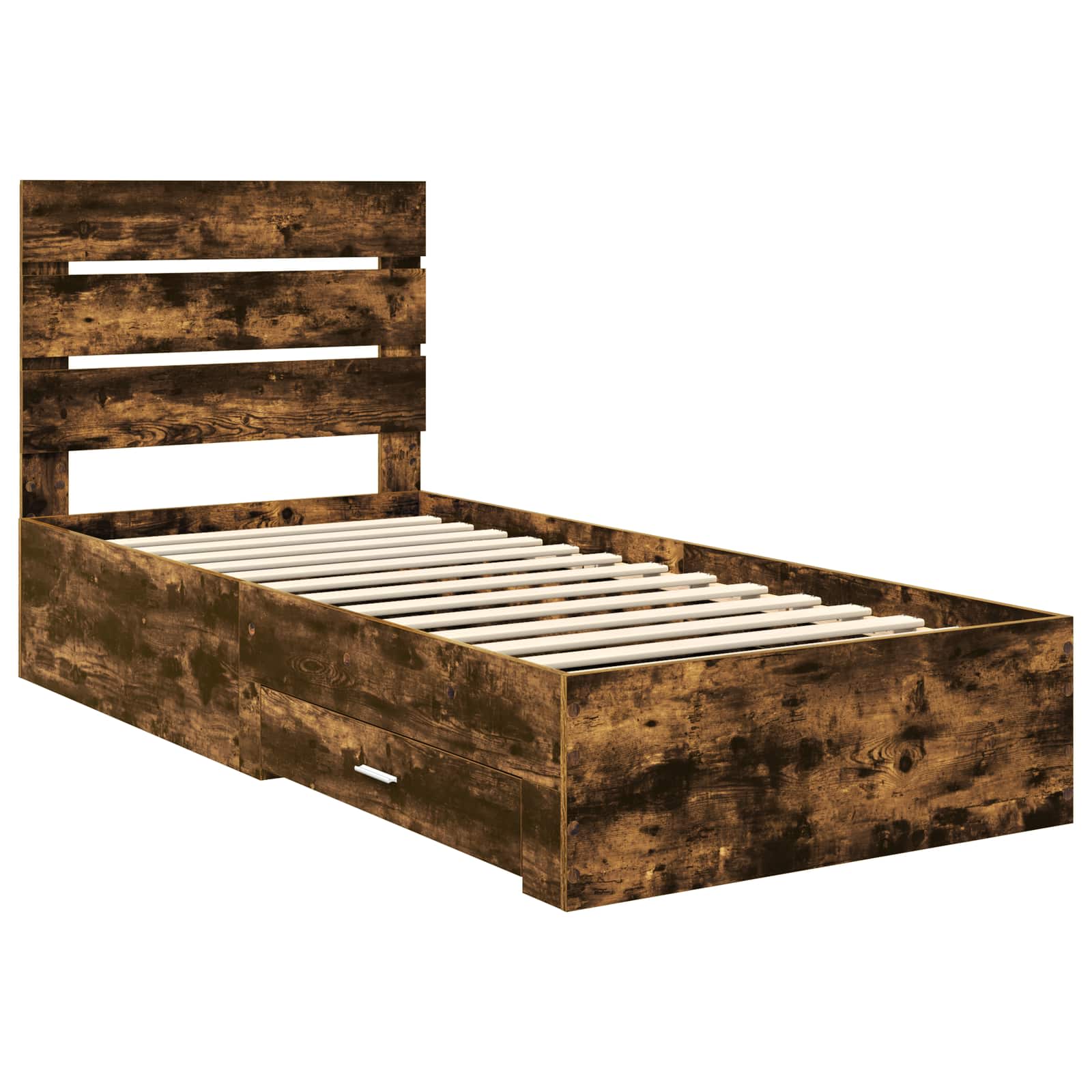 Bedframe met lade Gerookt eiken 90 x 200 cm Bewerkt hout is nu te koop bij PeponiXL, paradijselijk wonen!