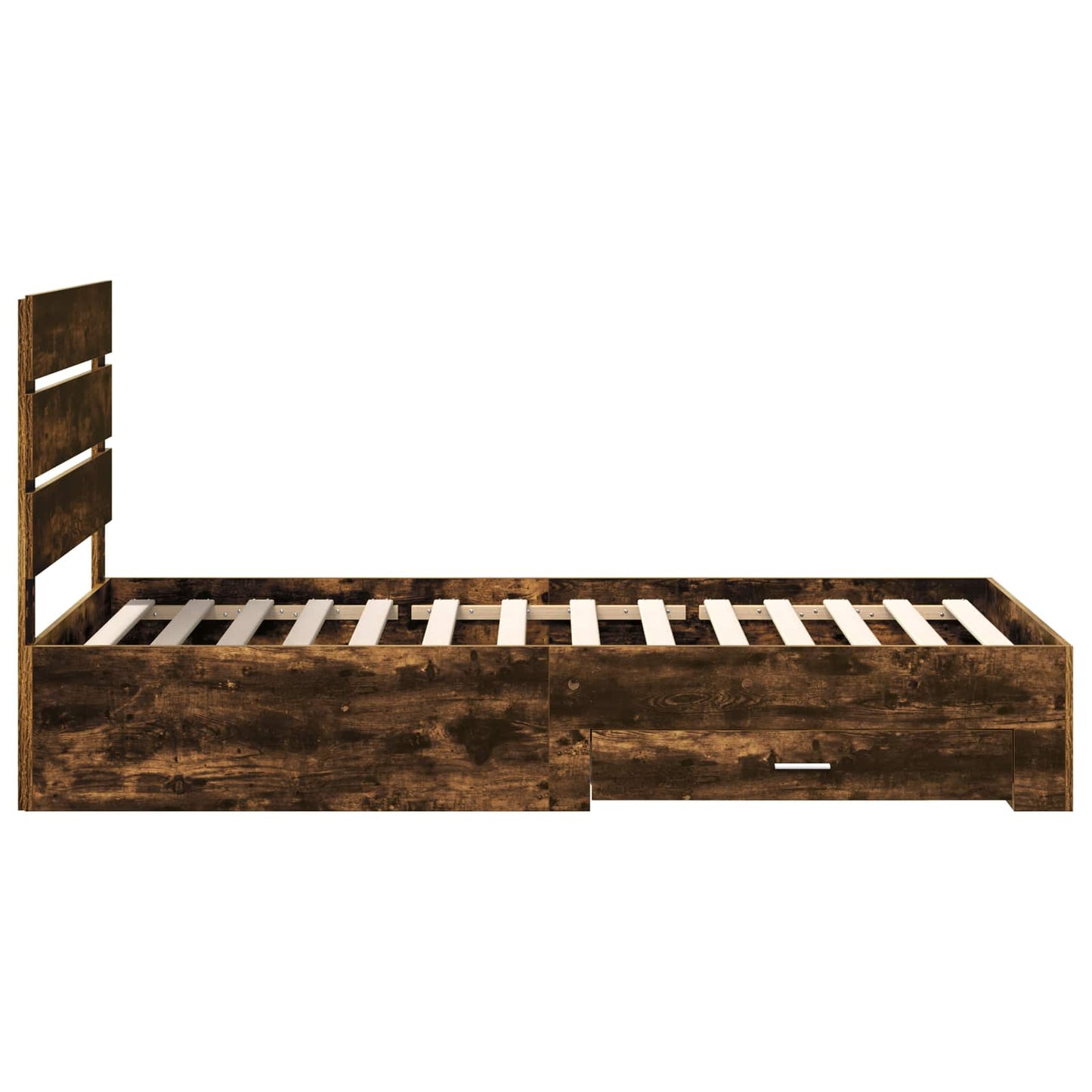 Bedframe met lade Gerookt eiken 90 x 200 cm Bewerkt hout is nu te koop bij PeponiXL, paradijselijk wonen!