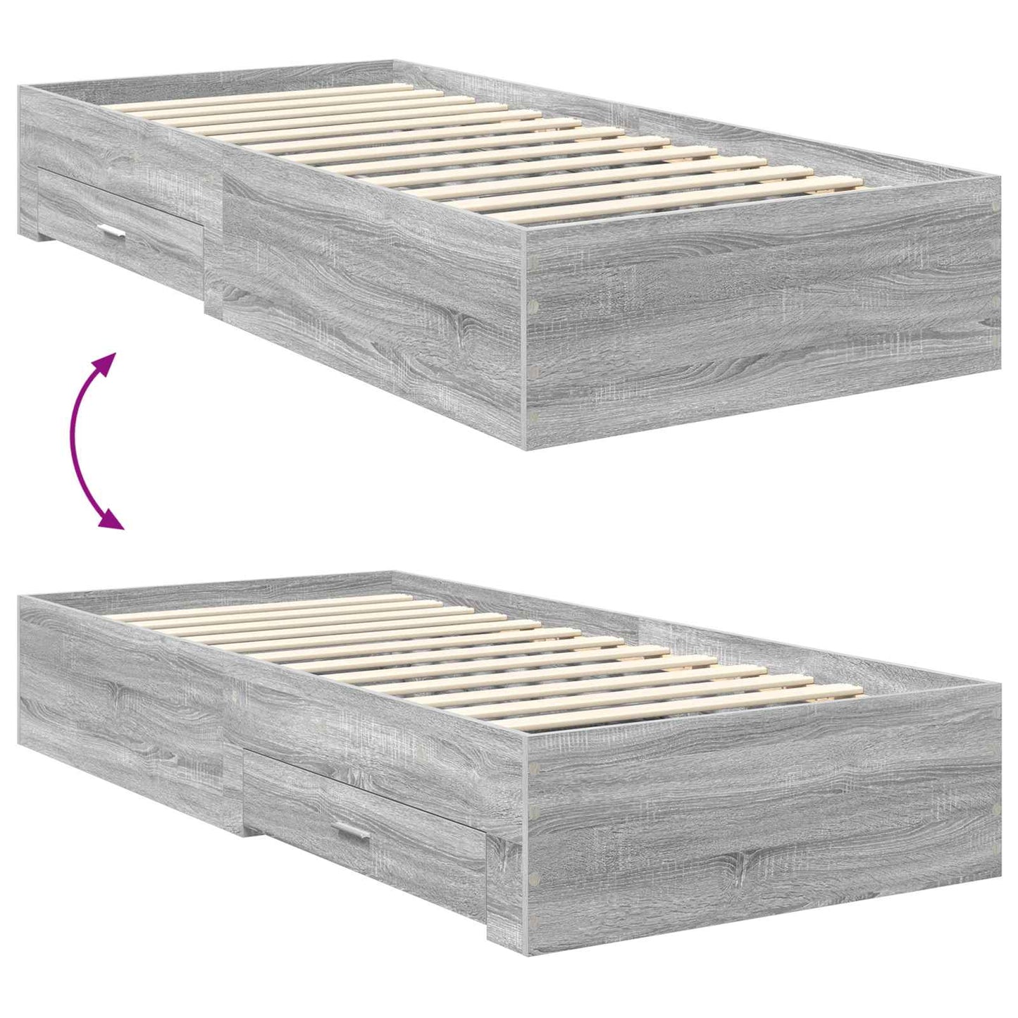 Bedframe met lade Grijs Sonoma 90 x 200 cm Bewerkt hout is nu te koop bij PeponiXL, paradijselijk wonen!