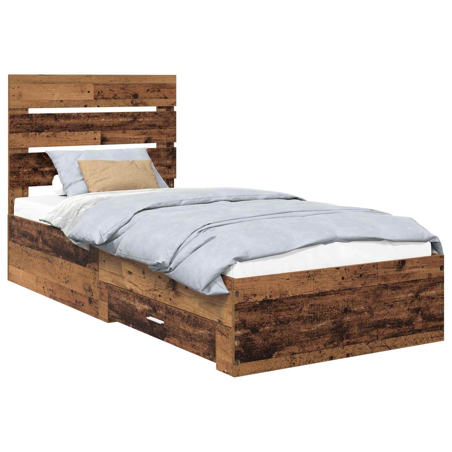 Bedframe met lade met opslag Oudhout 90 x 200 cm Bewerkt hout is nu te koop bij PeponiXL, paradijselijk wonen!