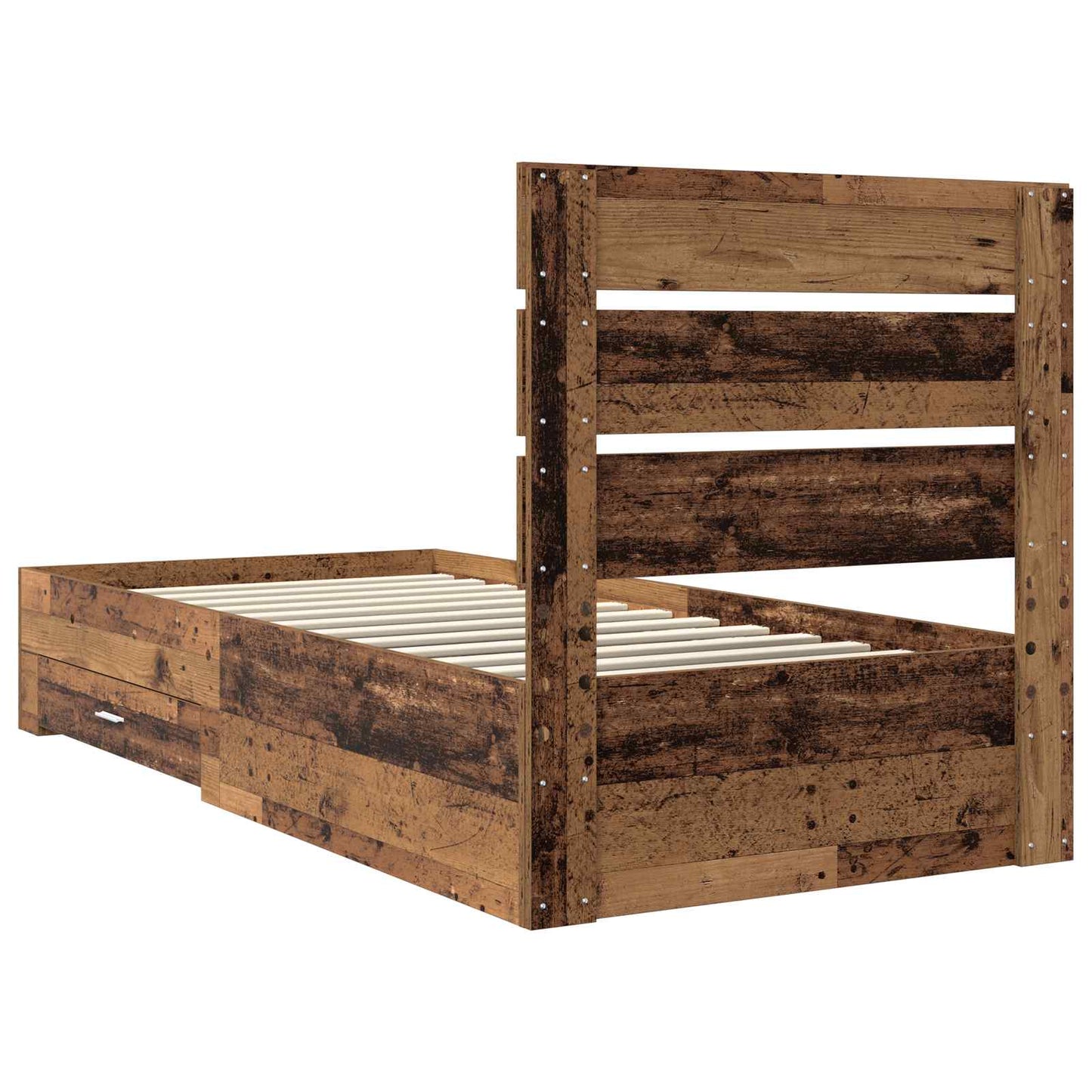 Bedframe met lade met opslag Oudhout 90 x 200 cm Bewerkt hout is nu te koop bij PeponiXL, paradijselijk wonen!