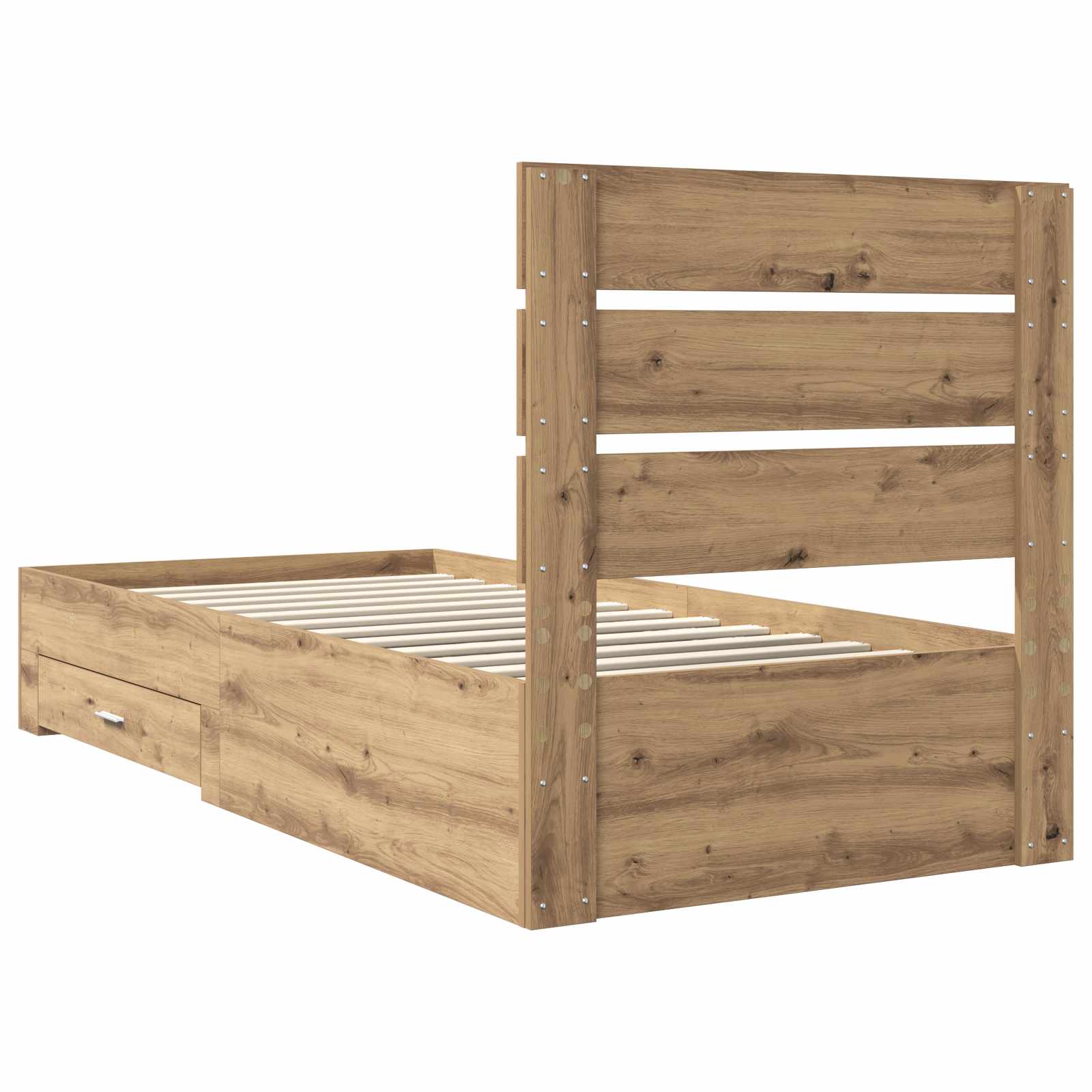 Bedframe met lade Artisan Eiken 90 x 200 cm Bewerkt hout is nu te koop bij PeponiXL, paradijselijk wonen!