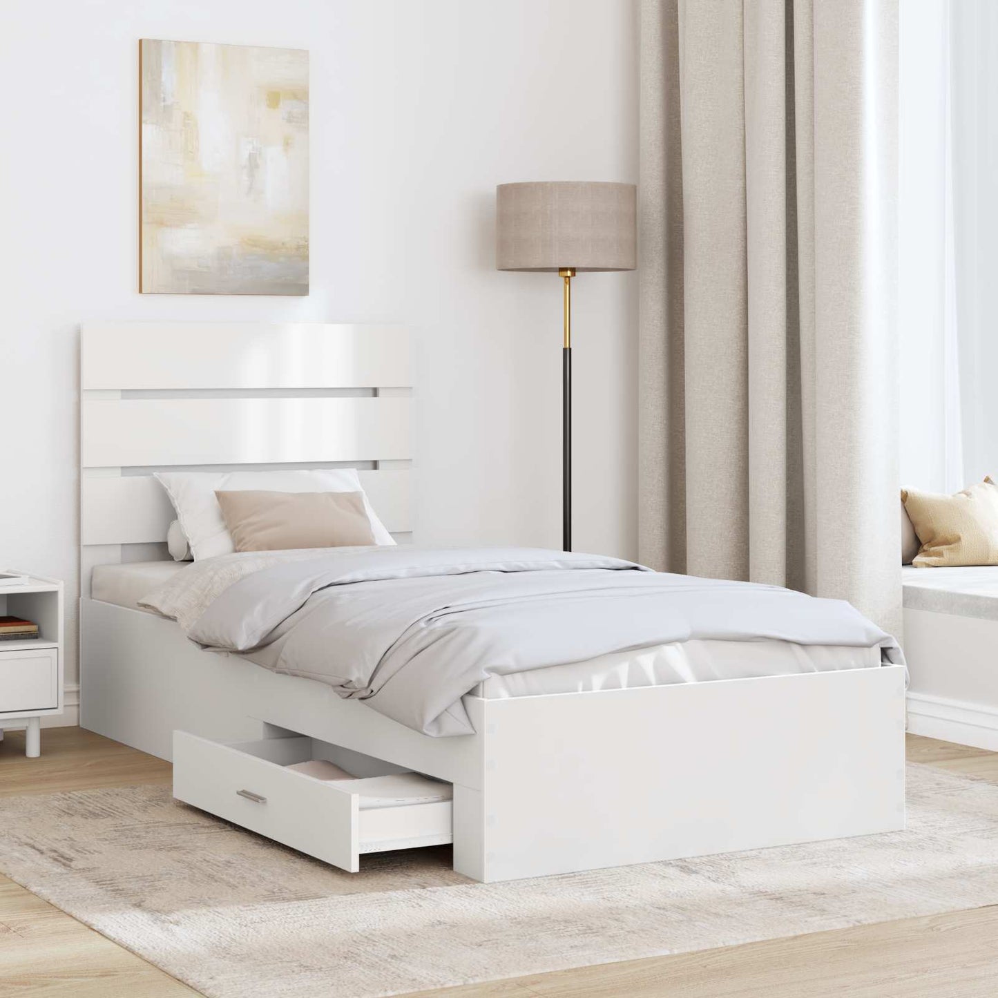 Bedframe met lade met hoofdeinde Wit 90 x 190 cm Bewerkt hout is nu te koop bij PeponiXL, paradijselijk wonen!