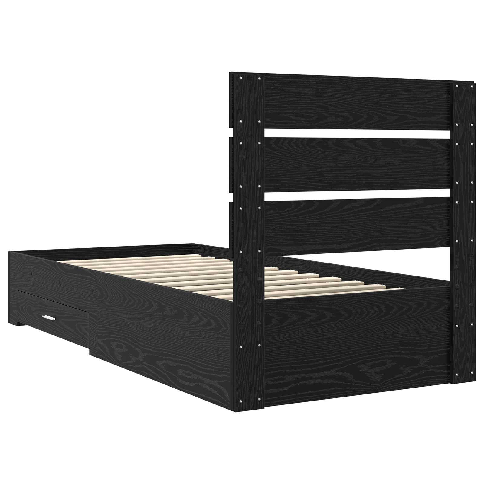 Bedframe met lade Zwart Eiken 90 x 190 cm Bewerkt hout is nu te koop bij PeponiXL, paradijselijk wonen!