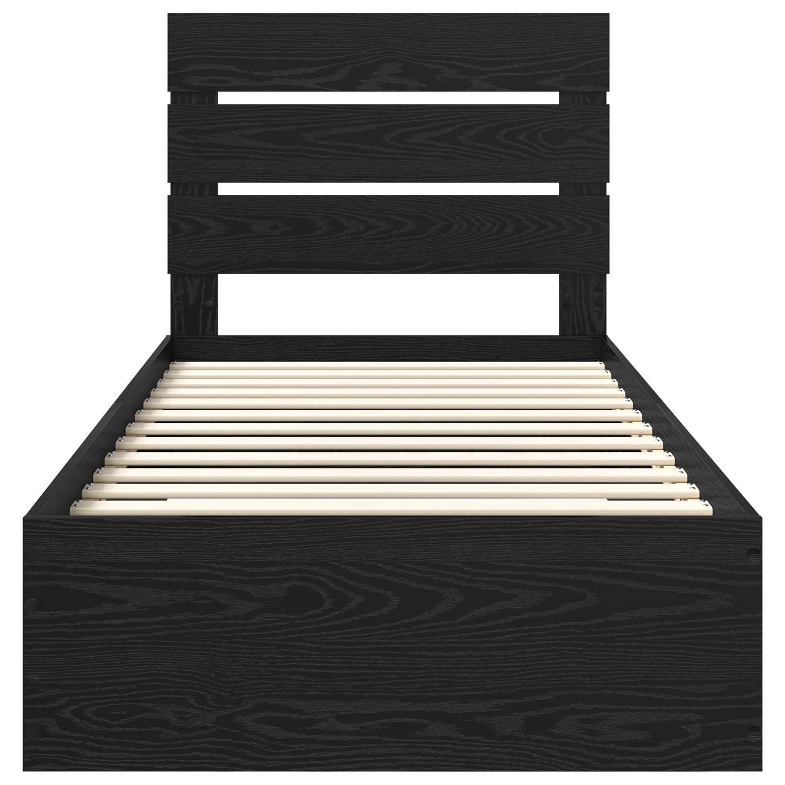 Bedframe met lade Zwart Eiken 90 x 190 cm Bewerkt hout is nu te koop bij PeponiXL, paradijselijk wonen!