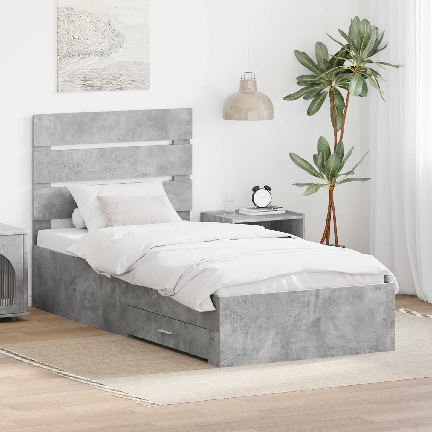 Bedframe met lade Beton Grijs 90 x 190 cm Bewerkt hout is nu te koop bij PeponiXL, paradijselijk wonen!