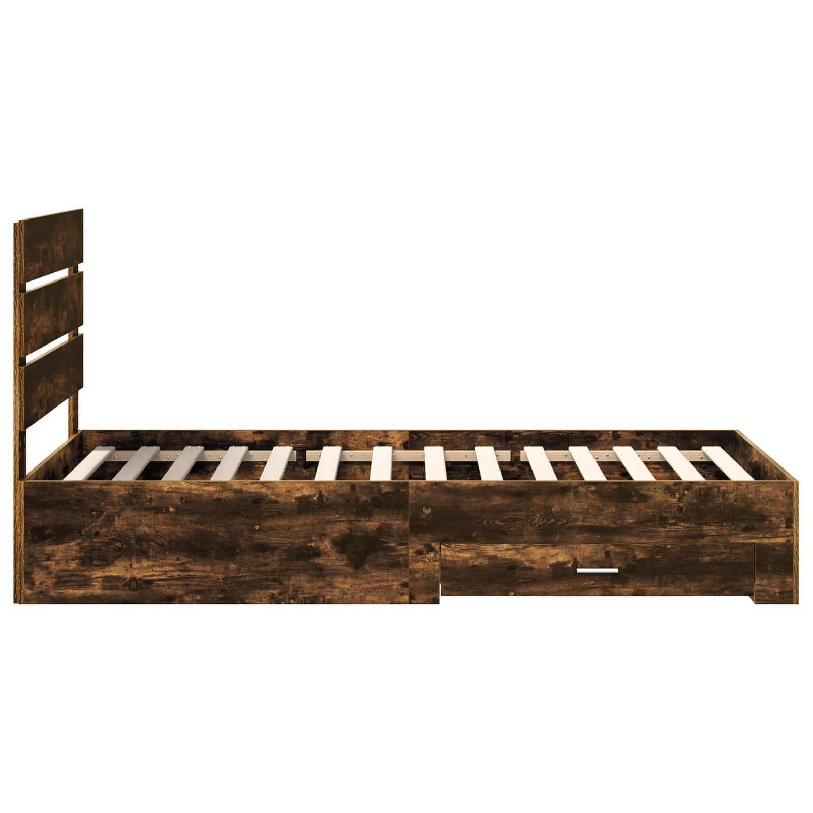 Bedframe met lade Gerookt eiken 90 x 190 cm Bewerkt hout is nu te koop bij PeponiXL, paradijselijk wonen!