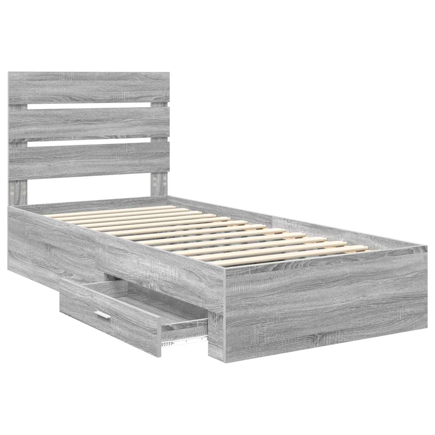 Bedframe met lade Grijs Sonoma 90 x 190 cm Bewerkt hout is nu te koop bij PeponiXL, paradijselijk wonen!