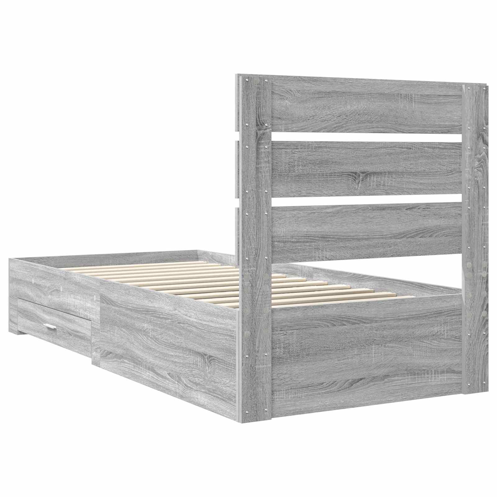 Bedframe met lade Grijs Sonoma 90 x 190 cm Bewerkt hout is nu te koop bij PeponiXL, paradijselijk wonen!
