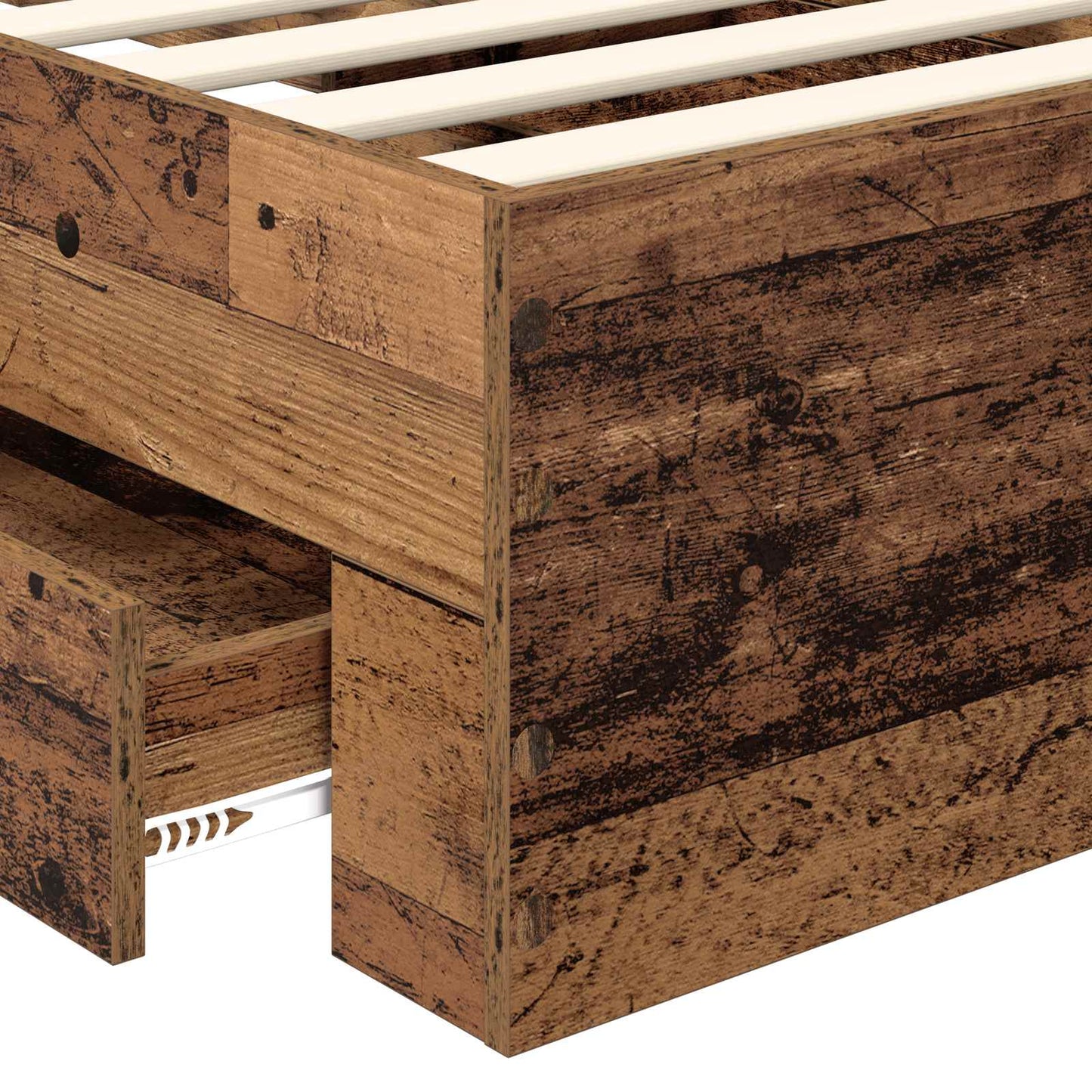Bedframe met lade met opslag Oudhout 90 x 190 cm Bewerkt hout is nu te koop bij PeponiXL, paradijselijk wonen!