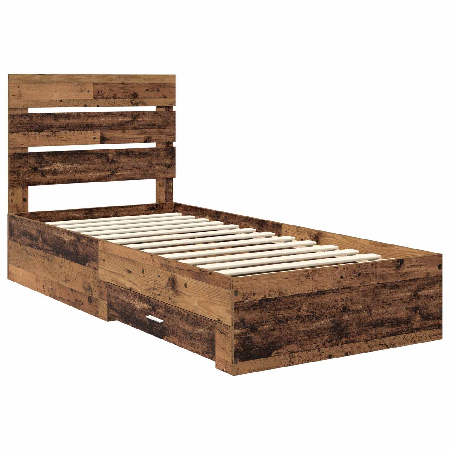 Bedframe met lade met opslag Oudhout 90 x 190 cm Bewerkt hout is nu te koop bij PeponiXL, paradijselijk wonen!