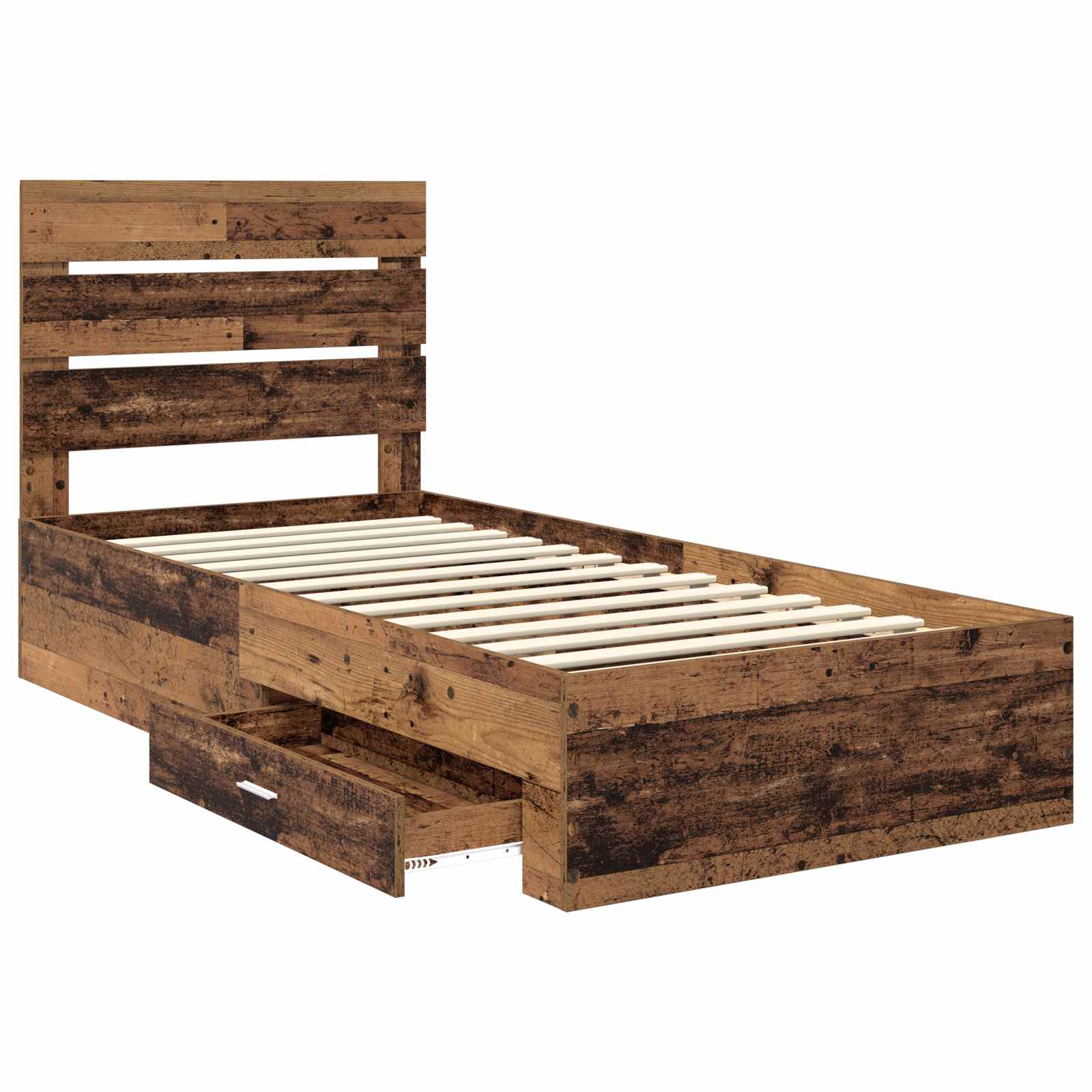 Bedframe met lade met opslag Oudhout 90 x 190 cm Bewerkt hout is nu te koop bij PeponiXL, paradijselijk wonen!