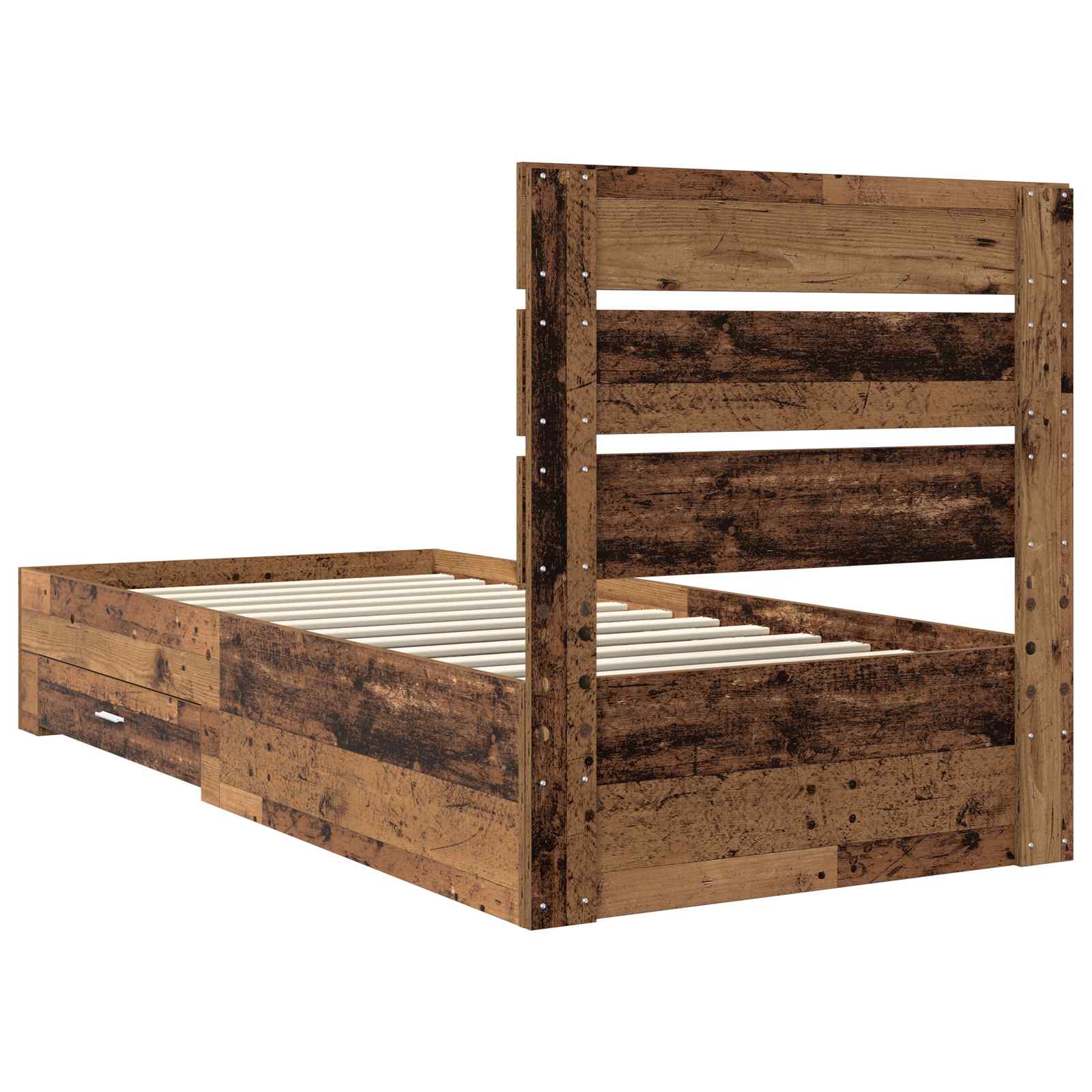 Bedframe met lade met opslag Oudhout 90 x 190 cm Bewerkt hout is nu te koop bij PeponiXL, paradijselijk wonen!