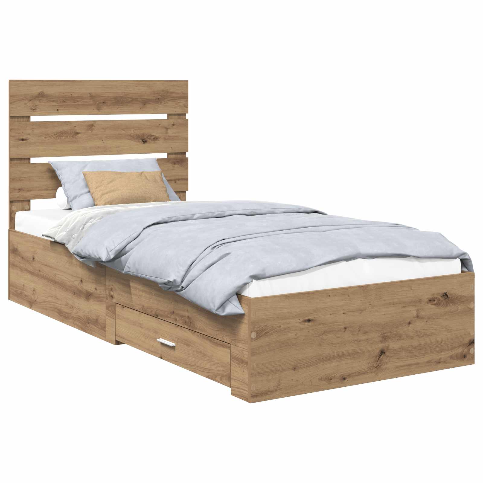 Bedframe met lade Artisan Eiken 90 x 190 cm Bewerkt hout is nu te koop bij PeponiXL, paradijselijk wonen!