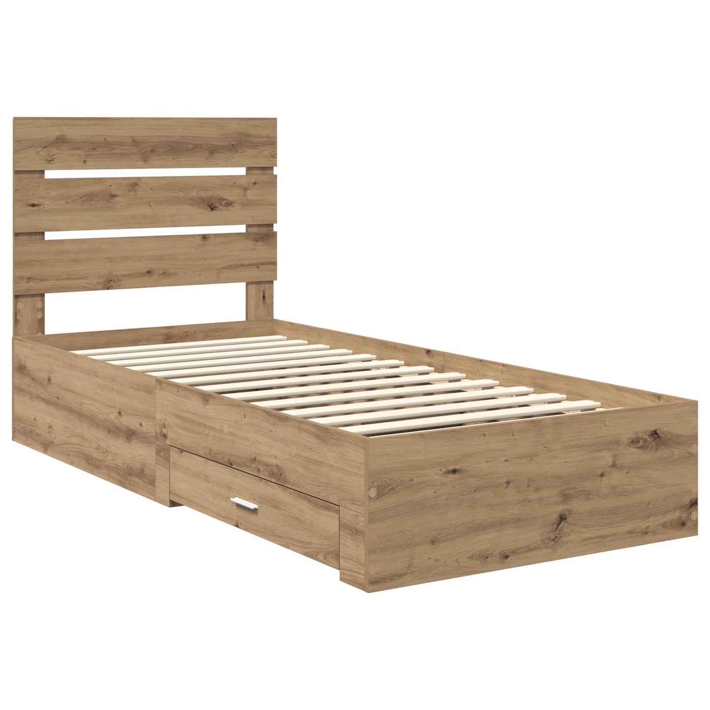 Bedframe met lade Artisan Eiken 90 x 190 cm Bewerkt hout is nu te koop bij PeponiXL, paradijselijk wonen!