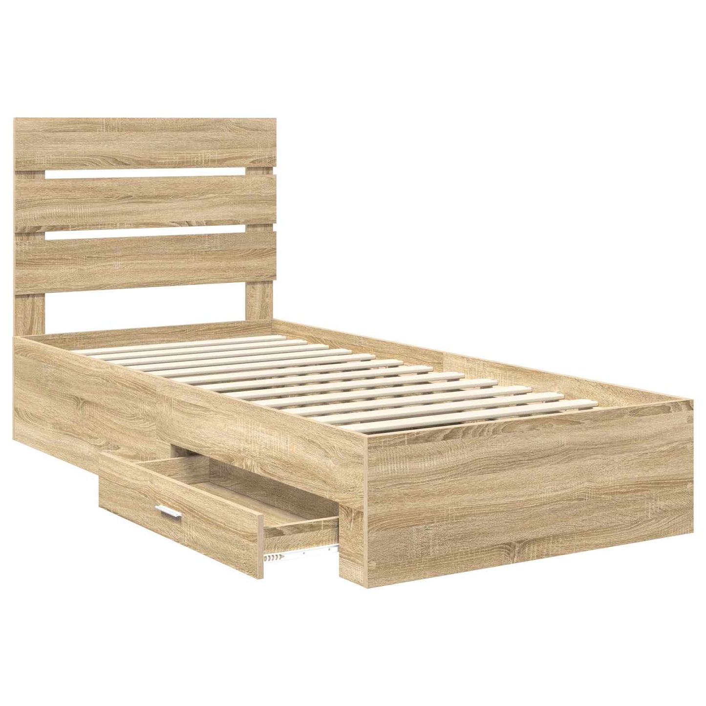 Bedframe Sonoma Eiken en Zilver 75 x 190 cm Bewerkt hout is nu te koop bij PeponiXL, paradijselijk wonen!