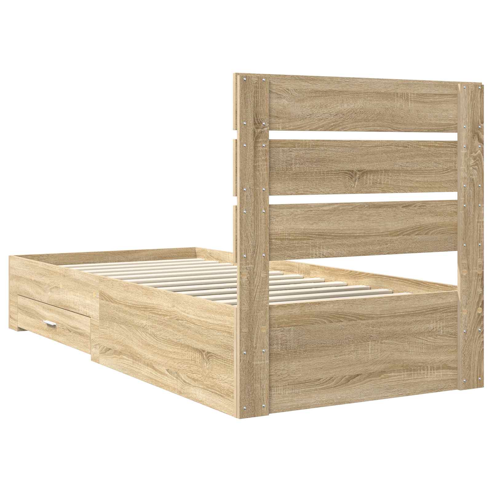 Bedframe Sonoma Eiken en Zilver 75 x 190 cm Bewerkt hout is nu te koop bij PeponiXL, paradijselijk wonen!
