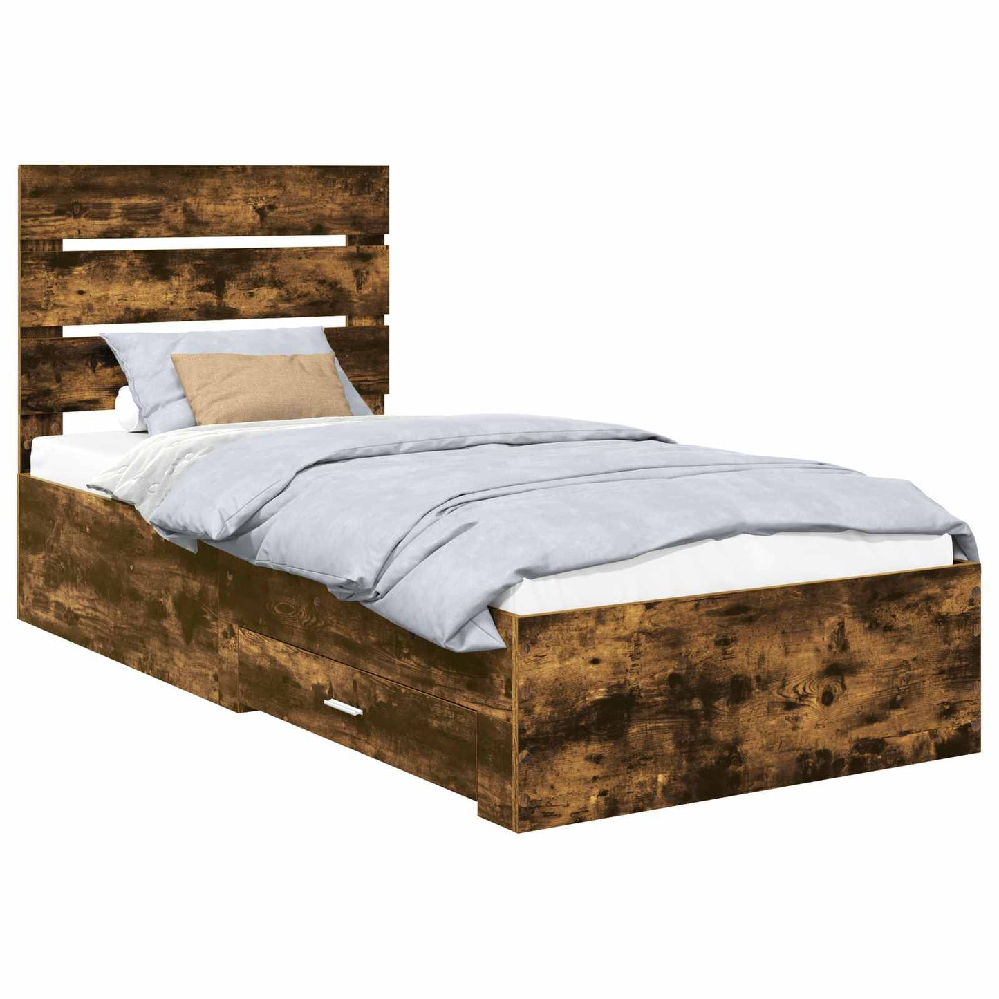 Bedframe Gerookt Eiken en Zilver 75 x 190 cm Bewerkt hout is nu te koop bij PeponiXL, paradijselijk wonen!