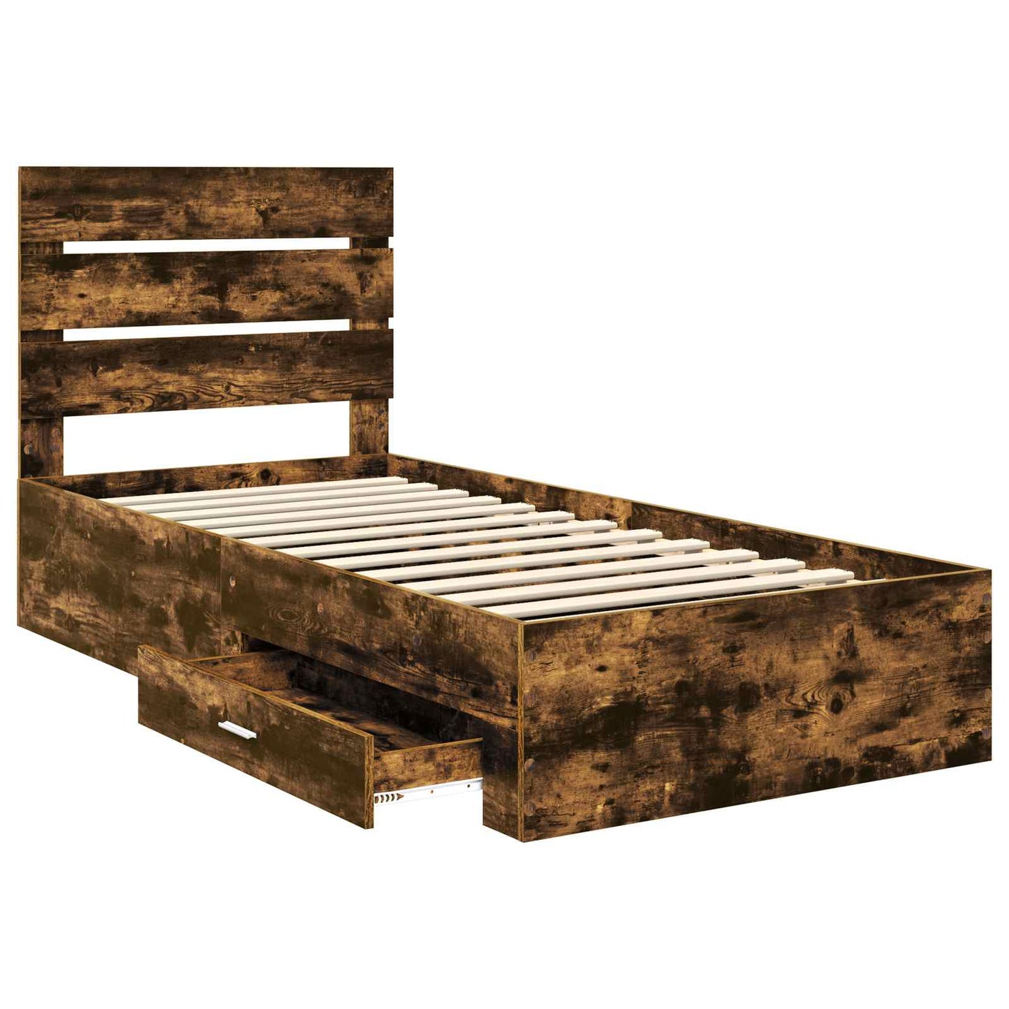 Bedframe Gerookt Eiken en Zilver 75 x 190 cm Bewerkt hout is nu te koop bij PeponiXL, paradijselijk wonen!