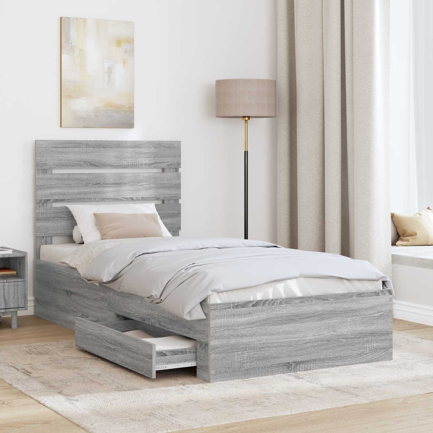 Bedframe Grijs Sonoma en Zilver 75 x 190 cm Bewerkt hout is nu te koop bij PeponiXL, paradijselijk wonen!