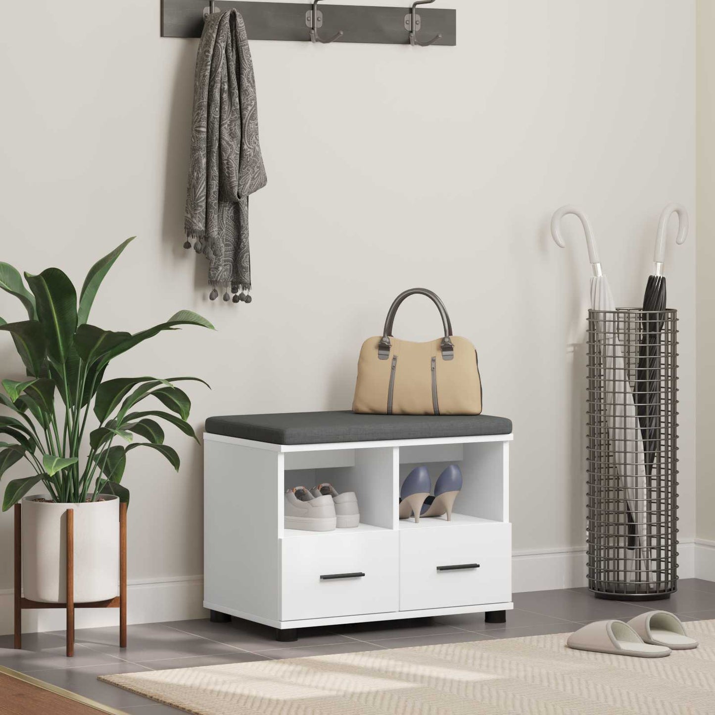 Halbank Wit 60 x 38 x 46 cm Bewerkt hout en stof is nu te koop bij PeponiXL, paradijselijk wonen!