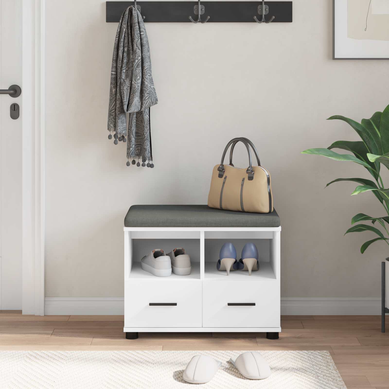 Halbank Wit 60 x 38 x 46 cm Bewerkt hout en stof is nu te koop bij PeponiXL, paradijselijk wonen!