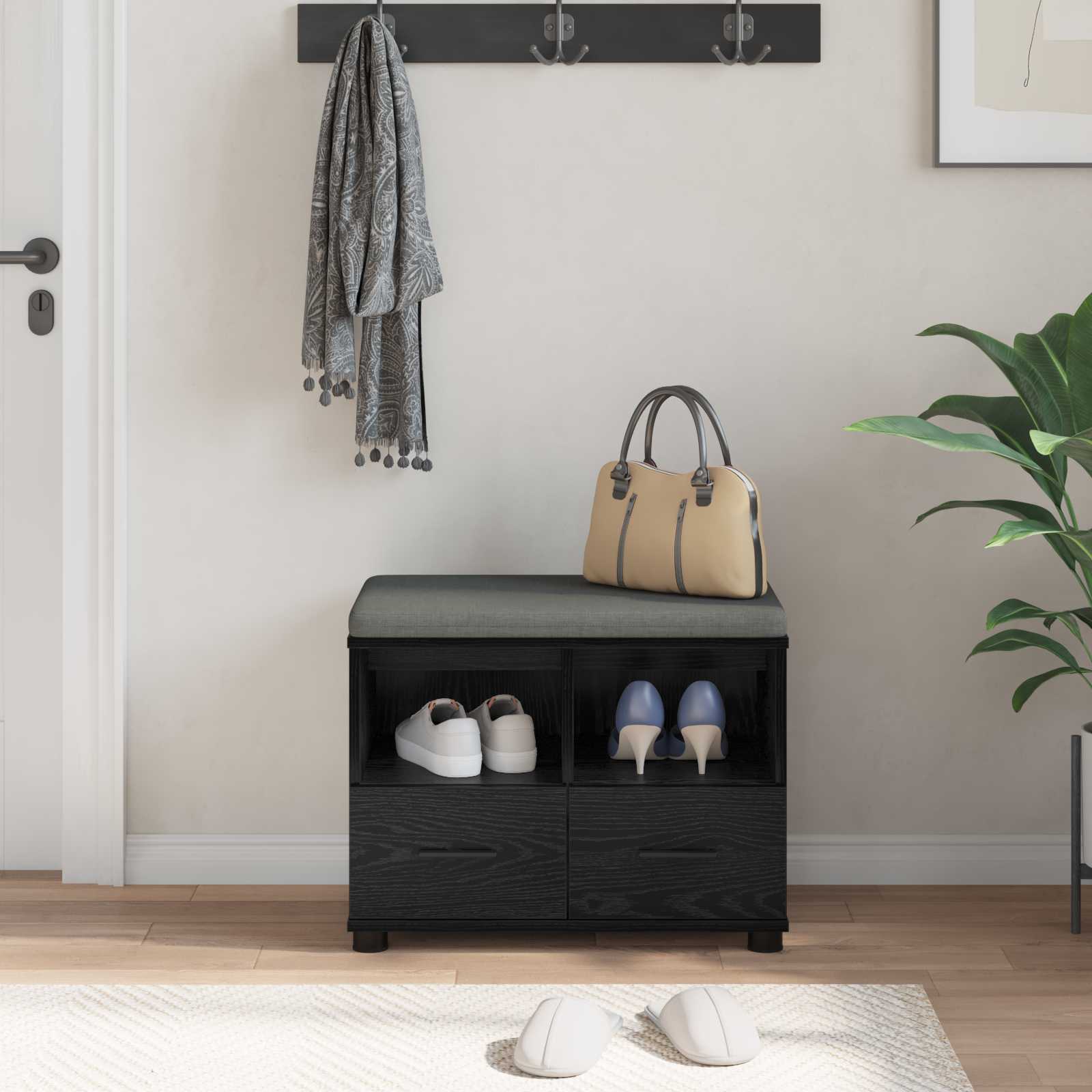 Halbank met kussen met lade Zwarte Eik 60 x 38 x 46 cm is nu te koop bij PeponiXL, paradijselijk wonen!