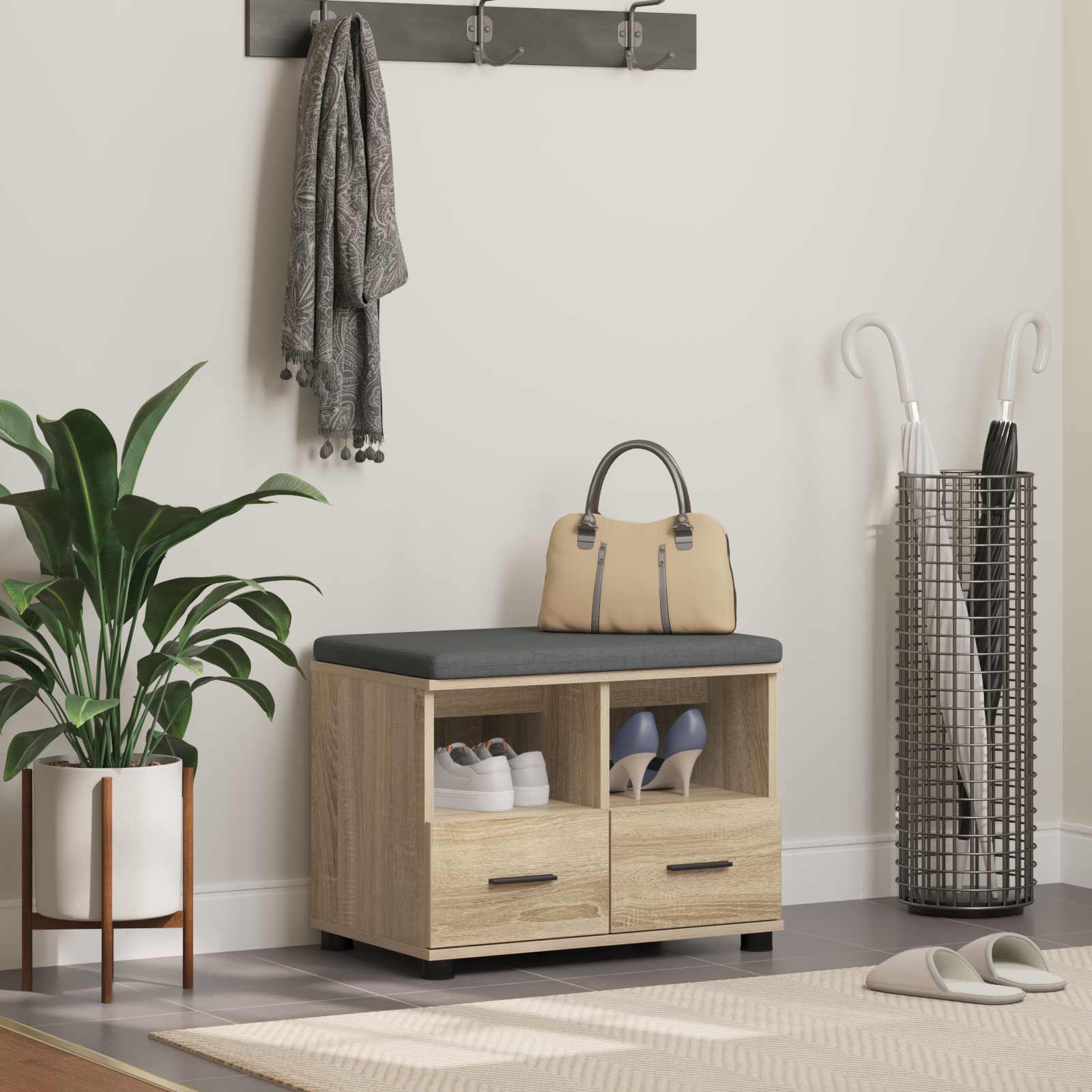 Halbank met kussen met lade Sonoma Eiken 60 x 38 x 46 cm is nu te koop bij PeponiXL, paradijselijk wonen!