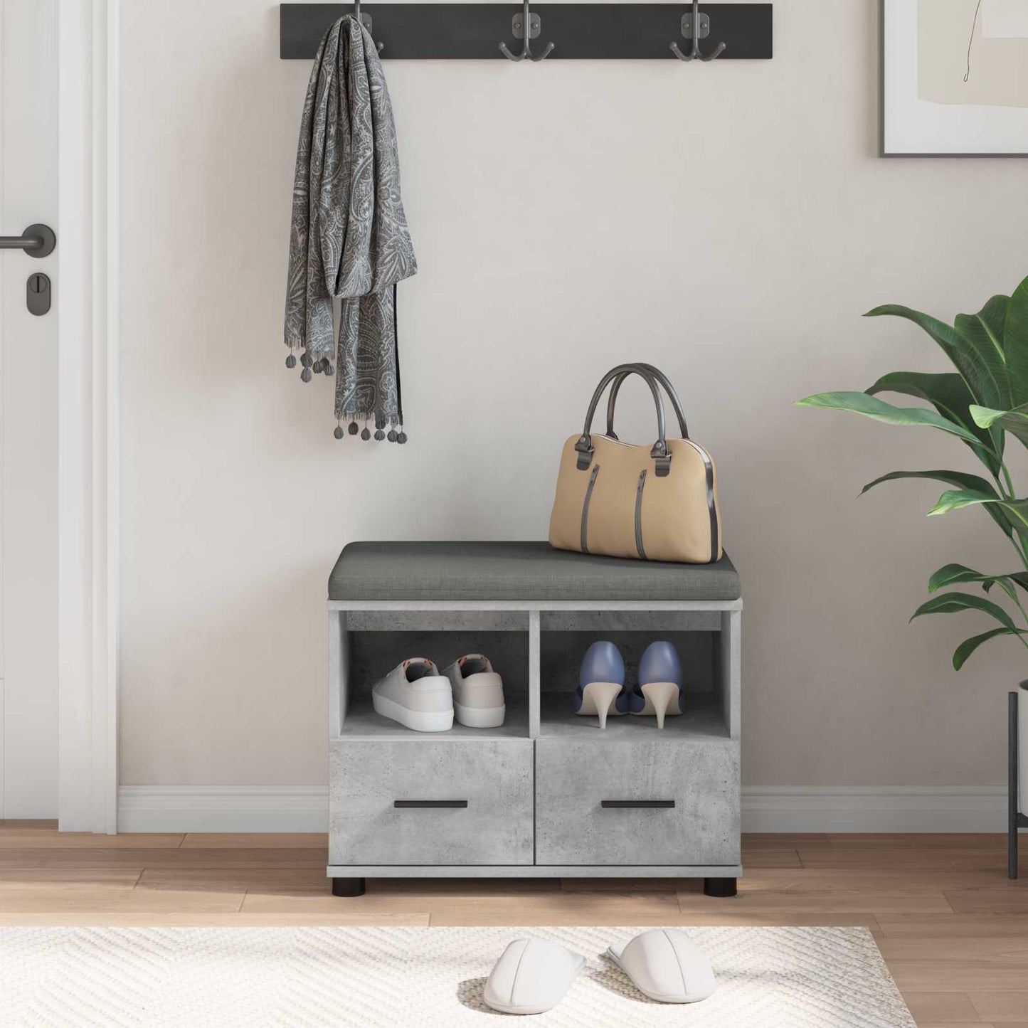 Halbank met kussen met lade Beton Grijs 60 x 38 x 46 cm is nu te koop bij PeponiXL, paradijselijk wonen!