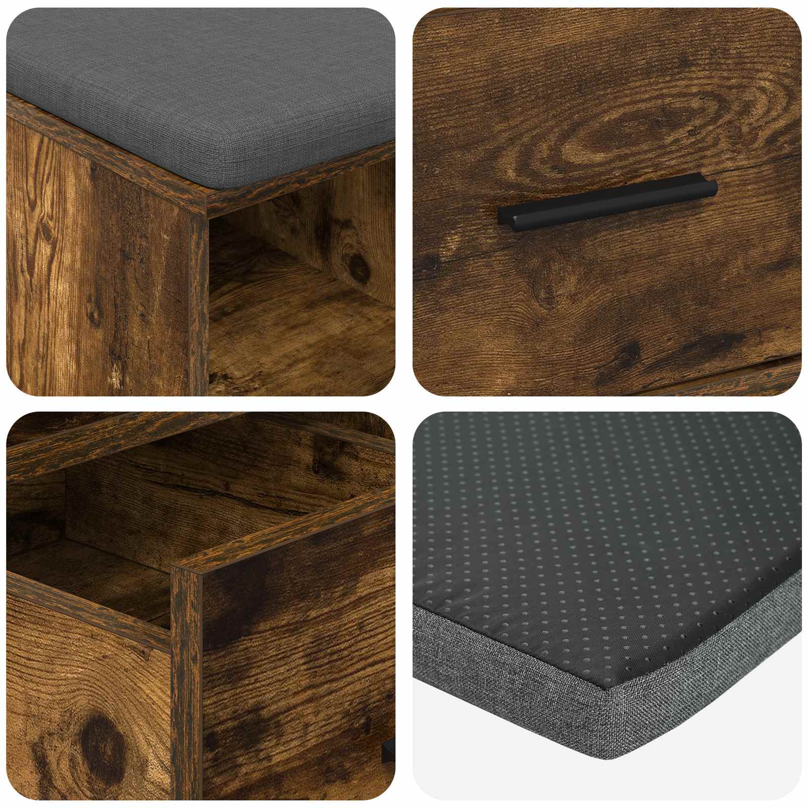 Halbank met kussen met lade Gerookte Eik 60 x 38 x 46 cm is nu te koop bij PeponiXL, paradijselijk wonen!
