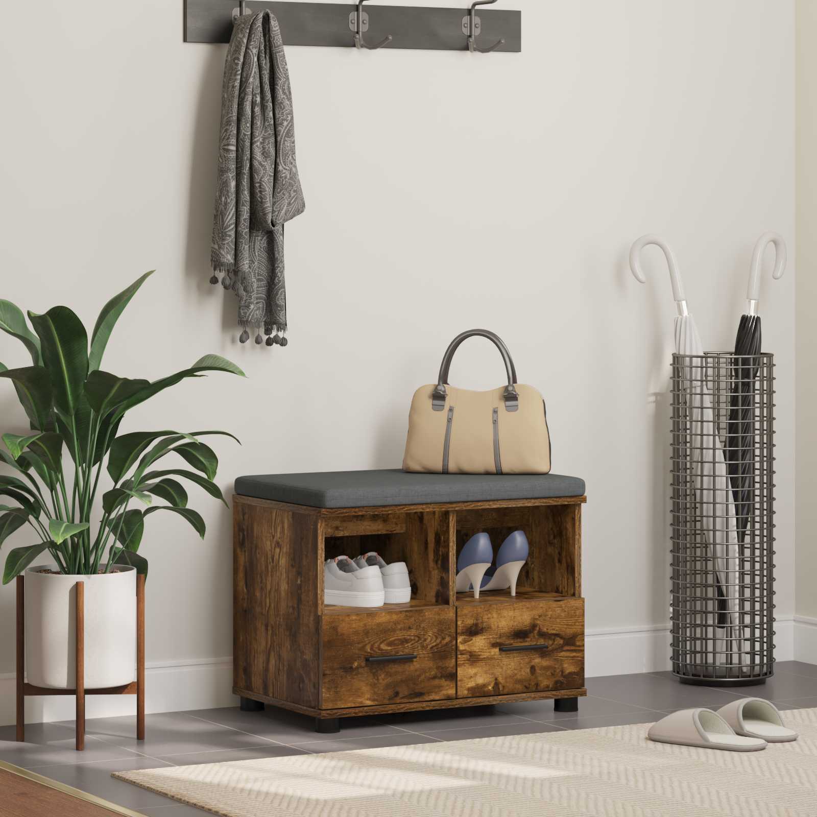 Halbank met kussen met lade Gerookte Eik 60 x 38 x 46 cm is nu te koop bij PeponiXL, paradijselijk wonen!