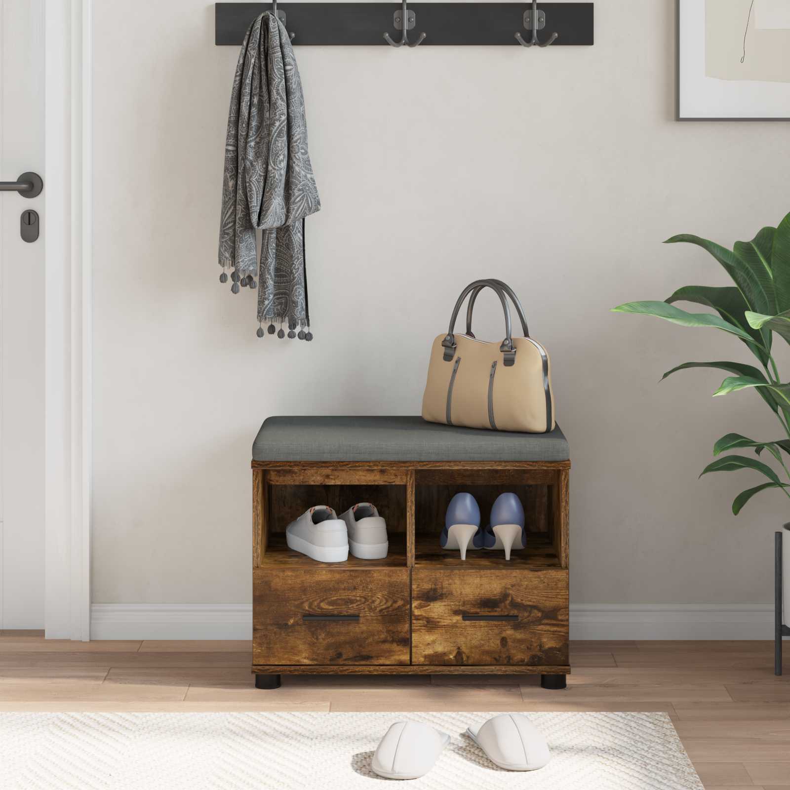 Halbank met kussen met lade Gerookte Eik 60 x 38 x 46 cm is nu te koop bij PeponiXL, paradijselijk wonen!