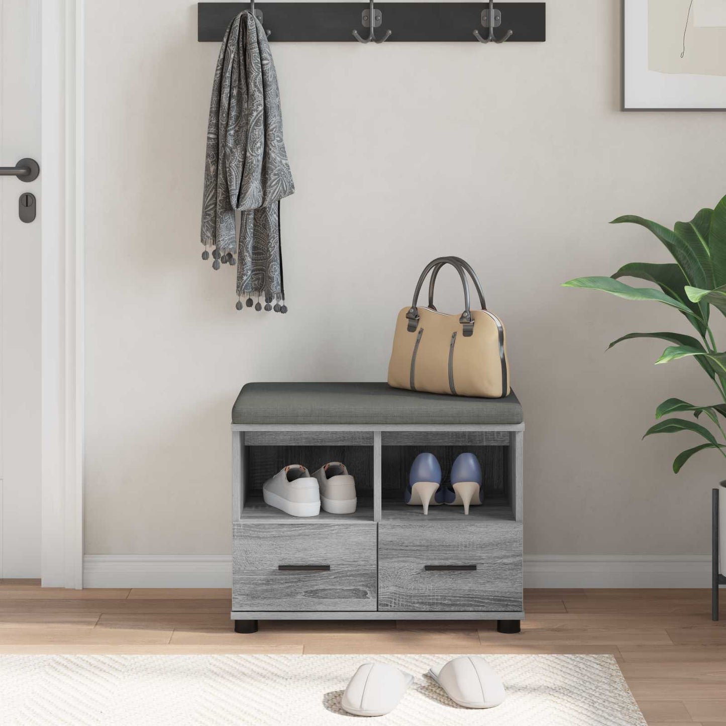 Halbank met kussen met lade Grijze Sonoma 60 x 38 x 46 cm is nu te koop bij PeponiXL, paradijselijk wonen!