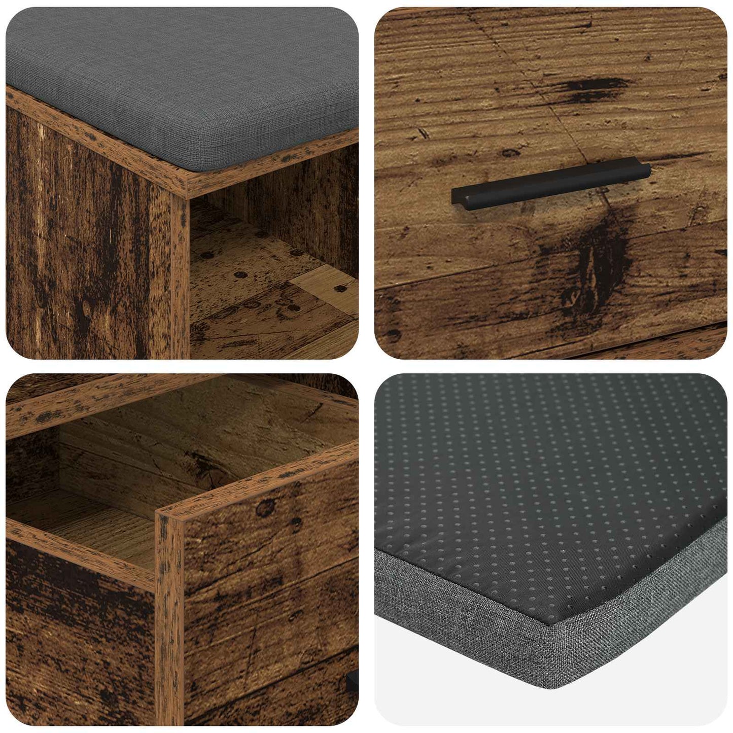 Halbank Oudhout 60 x 38 x 46 cm Geïndustrialiseerd hout en stof is nu te koop bij PeponiXL, paradijselijk wonen!