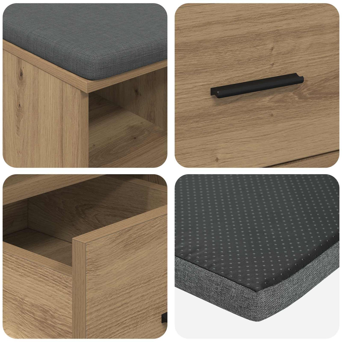 Halbank met kussen met lade Artisan Eik 60 x 38 x 46 cm is nu te koop bij PeponiXL, paradijselijk wonen!