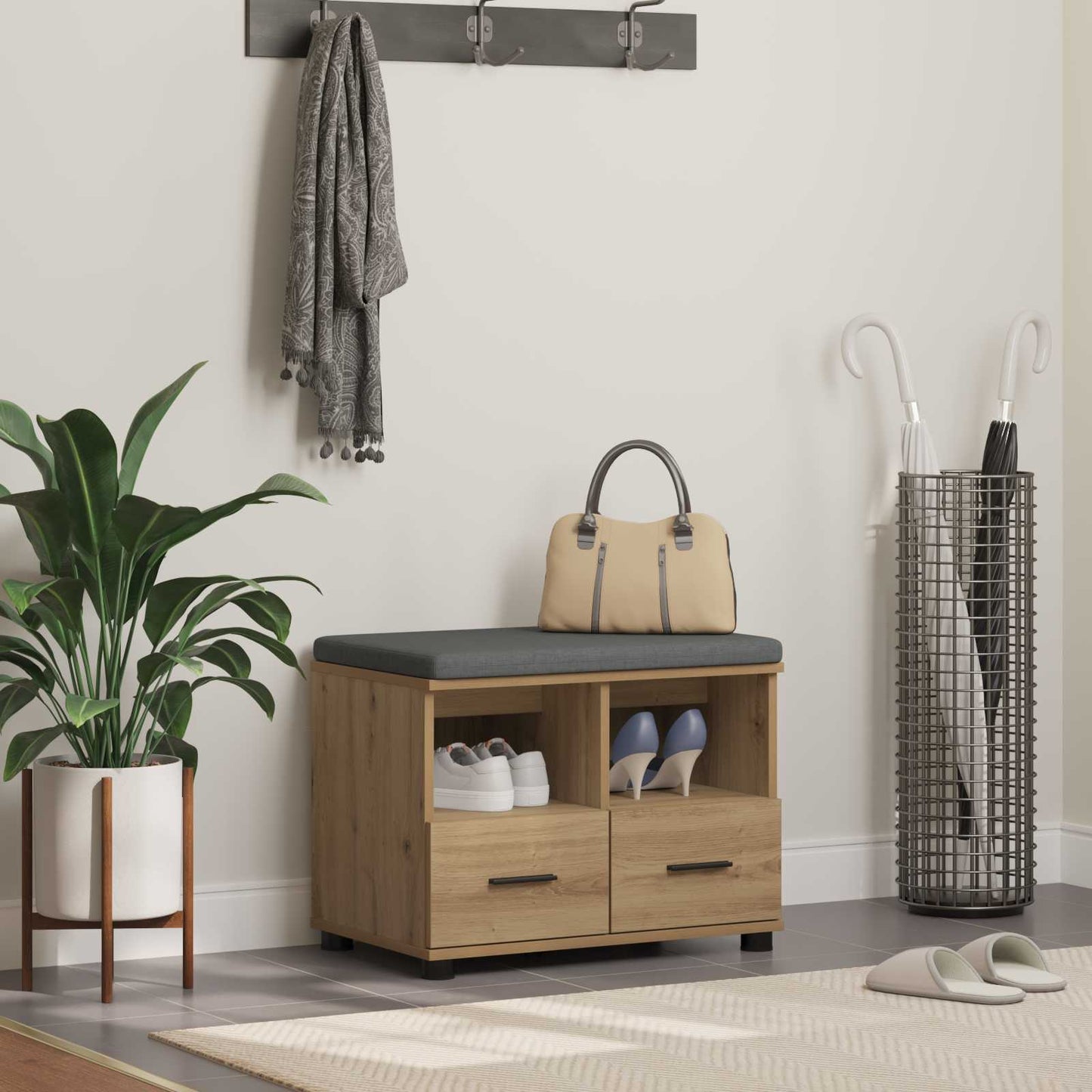 Halbank met kussen met lade Artisan Eik 60 x 38 x 46 cm is nu te koop bij PeponiXL, paradijselijk wonen!
