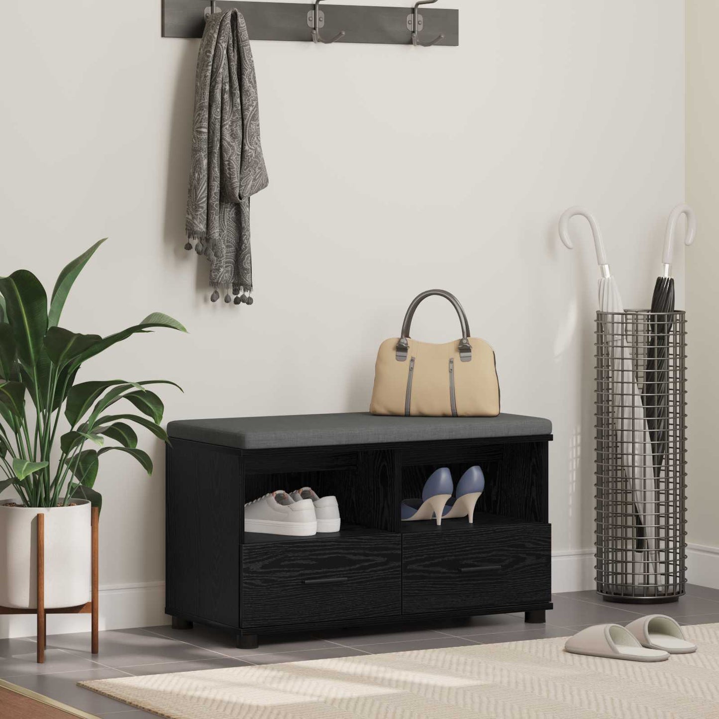 Halbank met kussen met lade Zwarte Eik 80 x 38 x 46 cm is nu te koop bij PeponiXL, paradijselijk wonen!