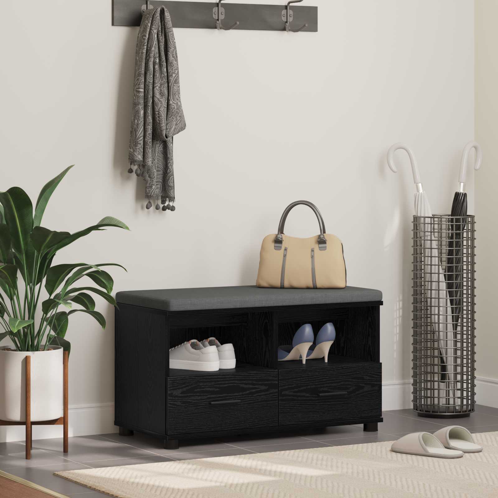 Halbank met kussen met lade Zwarte Eik 80 x 38 x 46 cm is nu te koop bij PeponiXL, paradijselijk wonen!