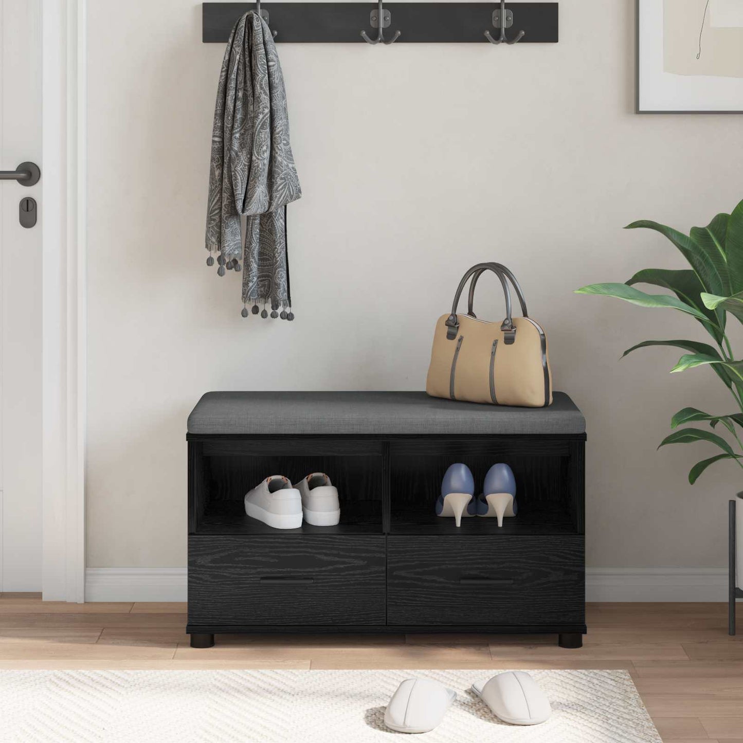 Halbank met kussen met lade Zwarte Eik 80 x 38 x 46 cm is nu te koop bij PeponiXL, paradijselijk wonen!