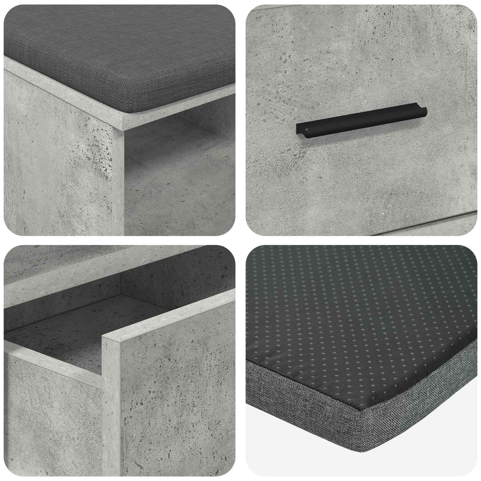Halbank met kussen met lade Beton Grijs 80 x 38 x 46 cm is nu te koop bij PeponiXL, paradijselijk wonen!