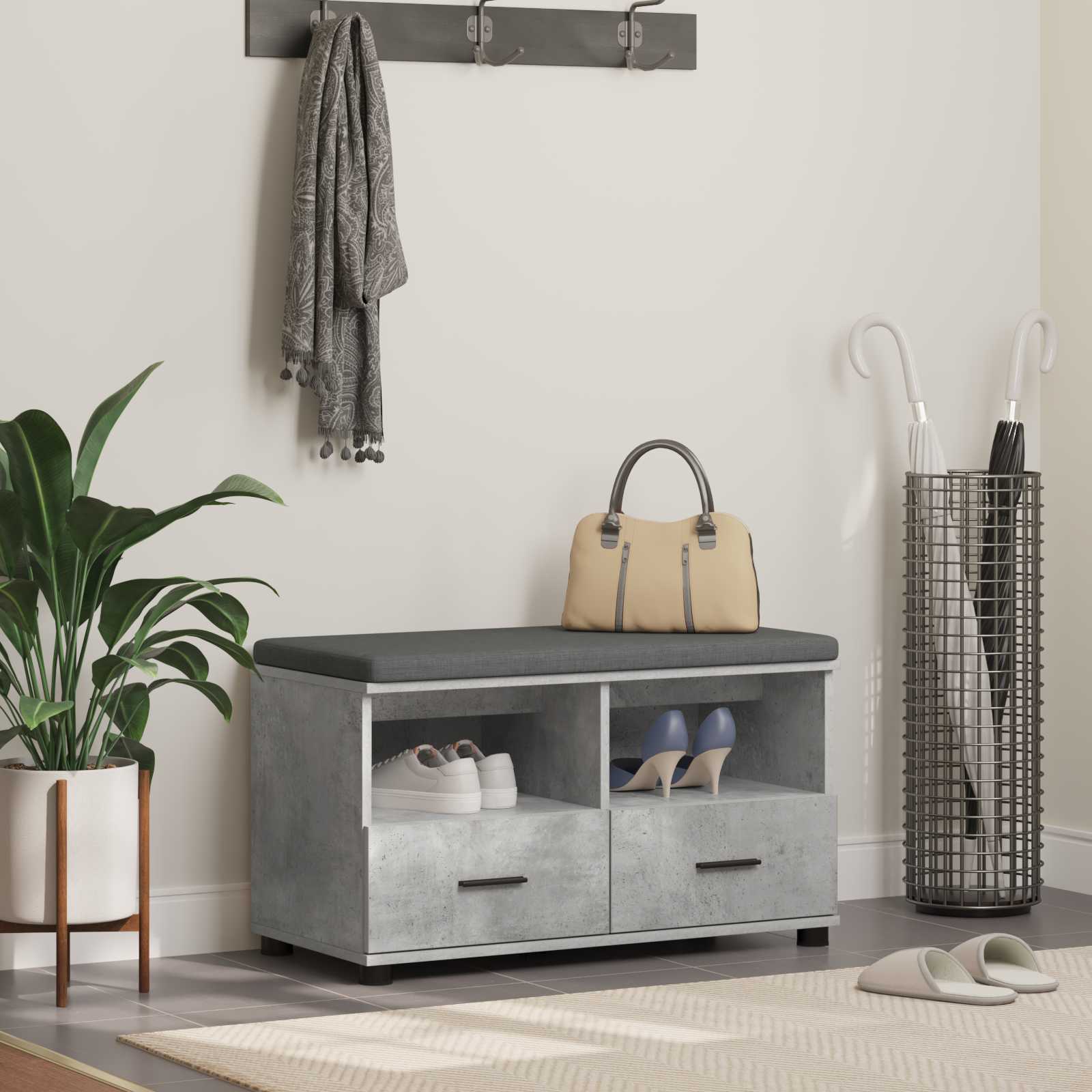 Halbank met kussen met lade Beton Grijs 80 x 38 x 46 cm is nu te koop bij PeponiXL, paradijselijk wonen!