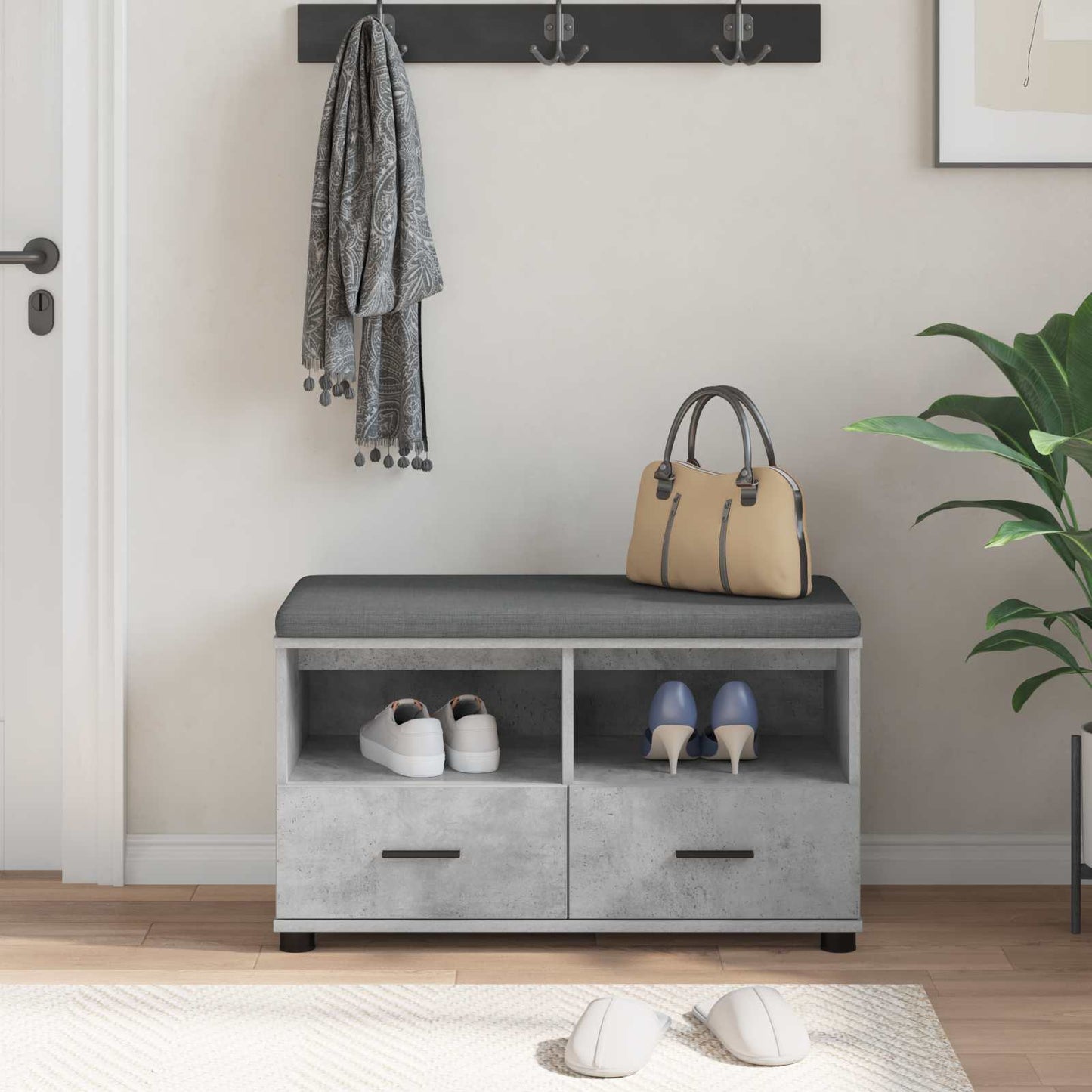 Halbank met kussen met lade Beton Grijs 80 x 38 x 46 cm is nu te koop bij PeponiXL, paradijselijk wonen!