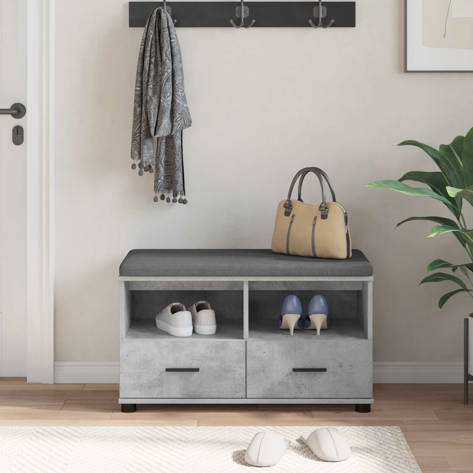 Halbank met kussen met lade Beton Grijs 80 x 38 x 46 cm is nu te koop bij PeponiXL, paradijselijk wonen!