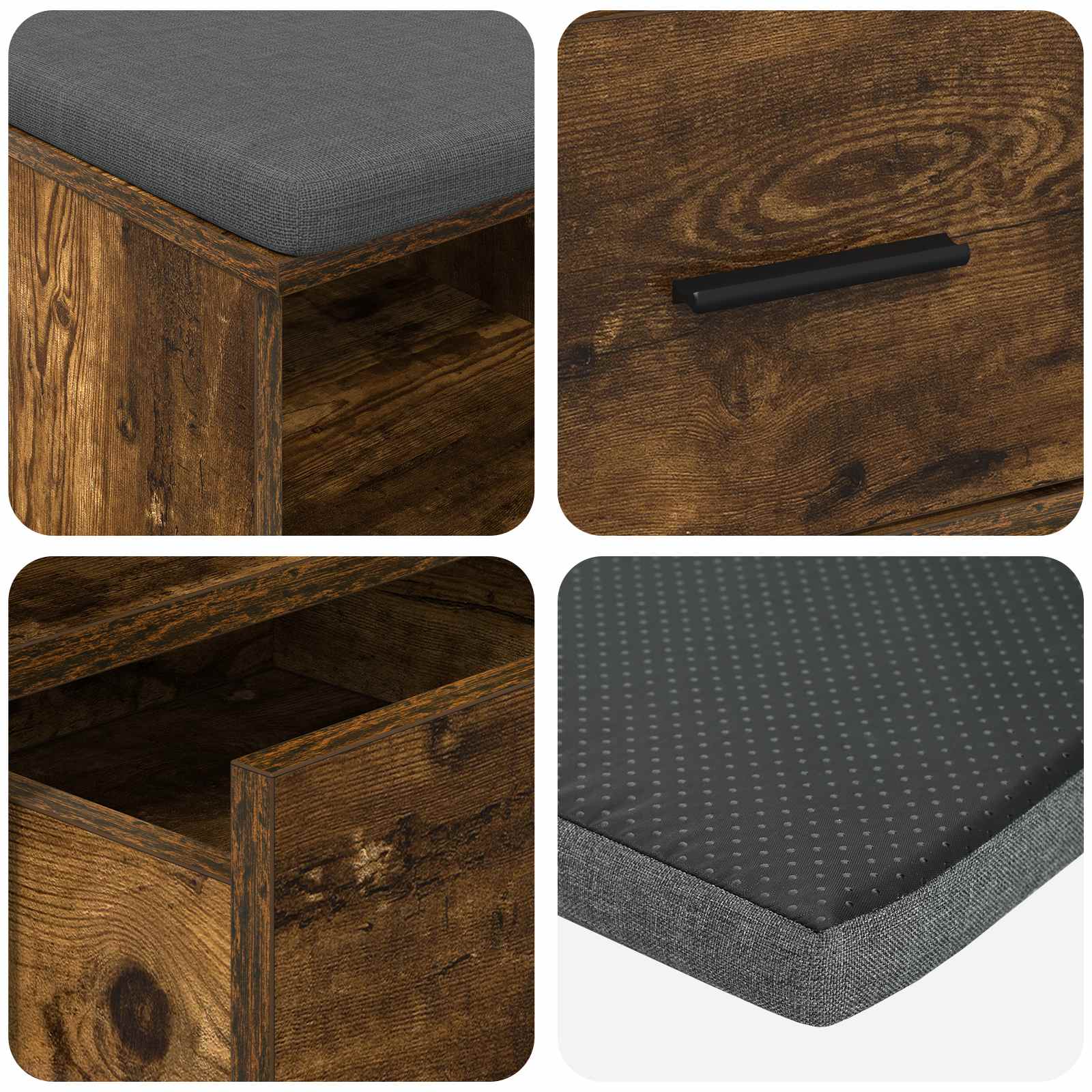 Halbank met kussen met lade Gerookte Eik 80 x 38 x 46 cm is nu te koop bij PeponiXL, paradijselijk wonen!