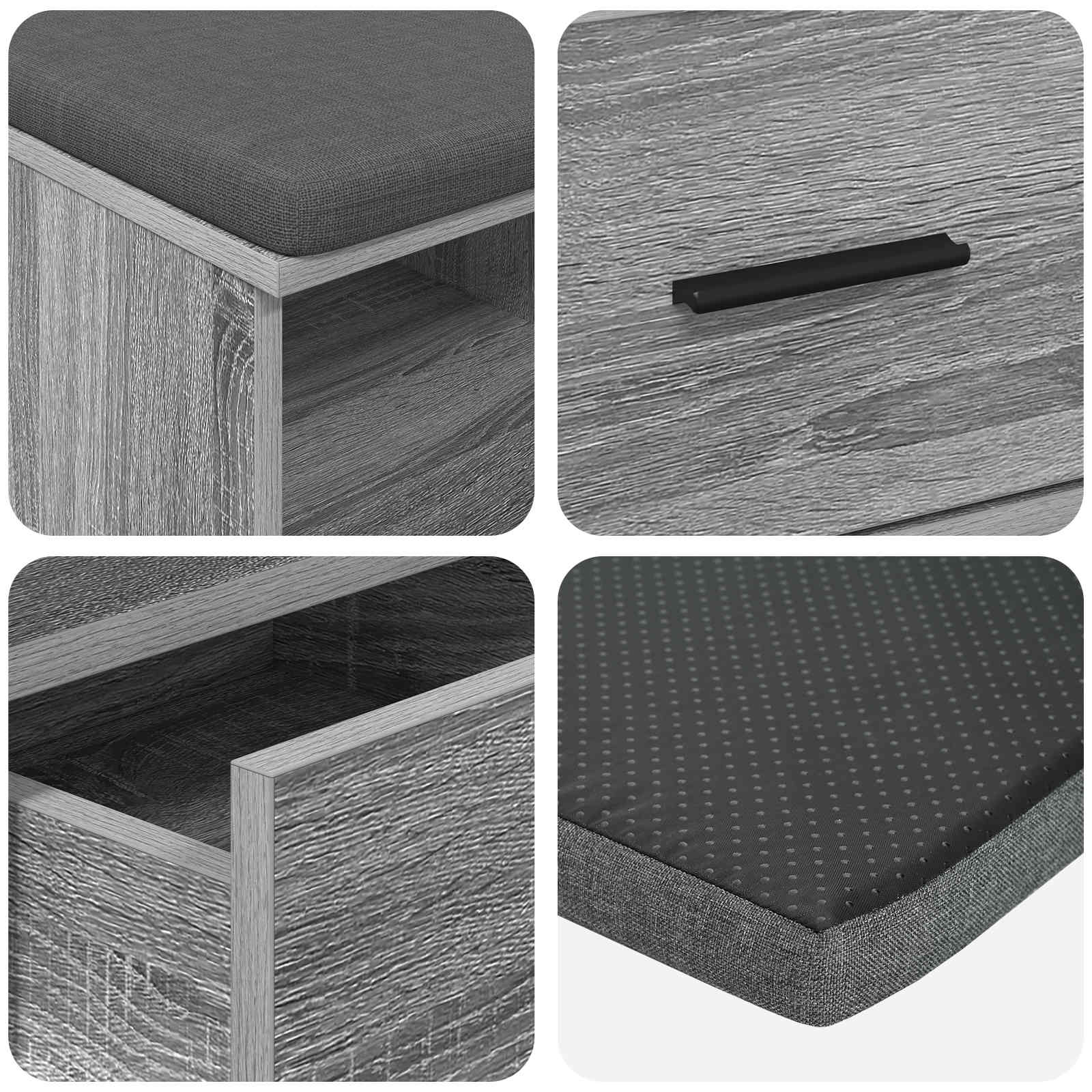 Halbank met kussen met lade Grijze Sonoma 80 x 38 x 46 cm is nu te koop bij PeponiXL, paradijselijk wonen!