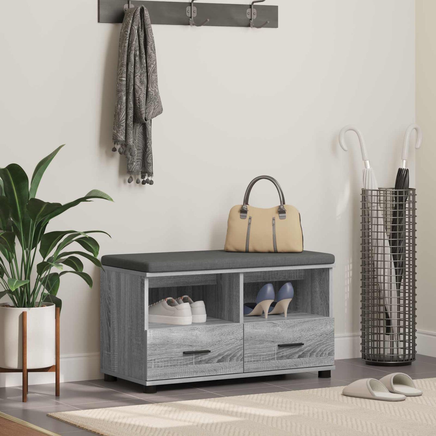 Halbank met kussen met lade Grijze Sonoma 80 x 38 x 46 cm is nu te koop bij PeponiXL, paradijselijk wonen!