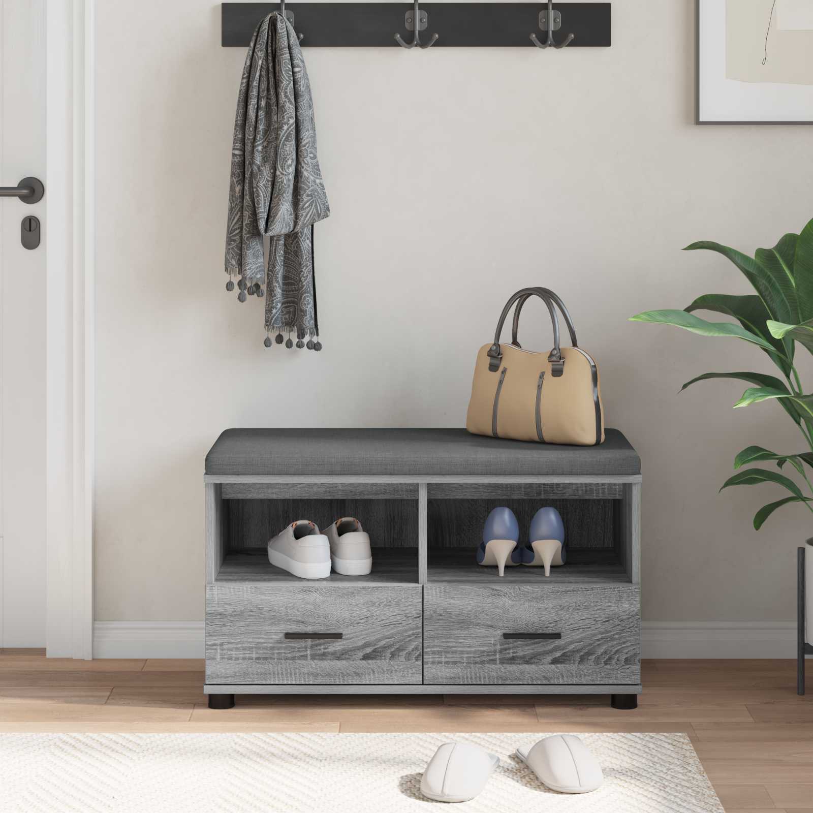 Halbank met kussen met lade Grijze Sonoma 80 x 38 x 46 cm is nu te koop bij PeponiXL, paradijselijk wonen!