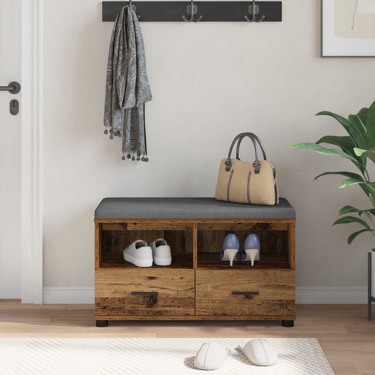 Halbank Oudhout 80 x 38 x 46 cm Geïndustrialiseerd hout en stof is nu te koop bij PeponiXL, paradijselijk wonen!